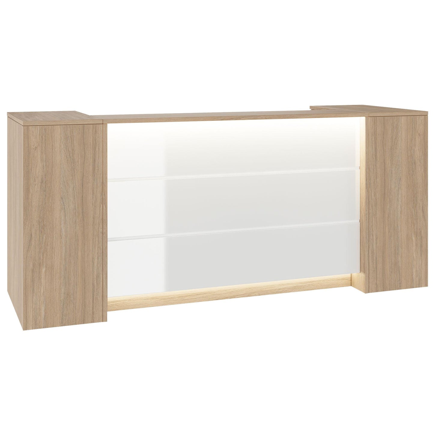 Contatore di accoglienza Novum | 2000-2400 mm, illuminazione a LED multicolore, quercia ambra