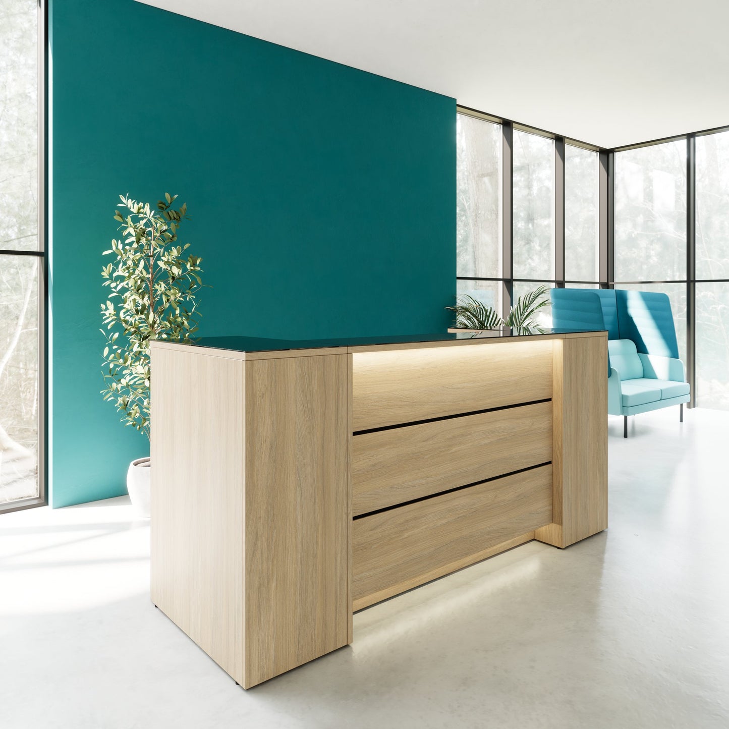 NOVUM RECEPTION COMPTENDRE | 2000-2400 mm, éclairage LED multicolore, chêne ambre