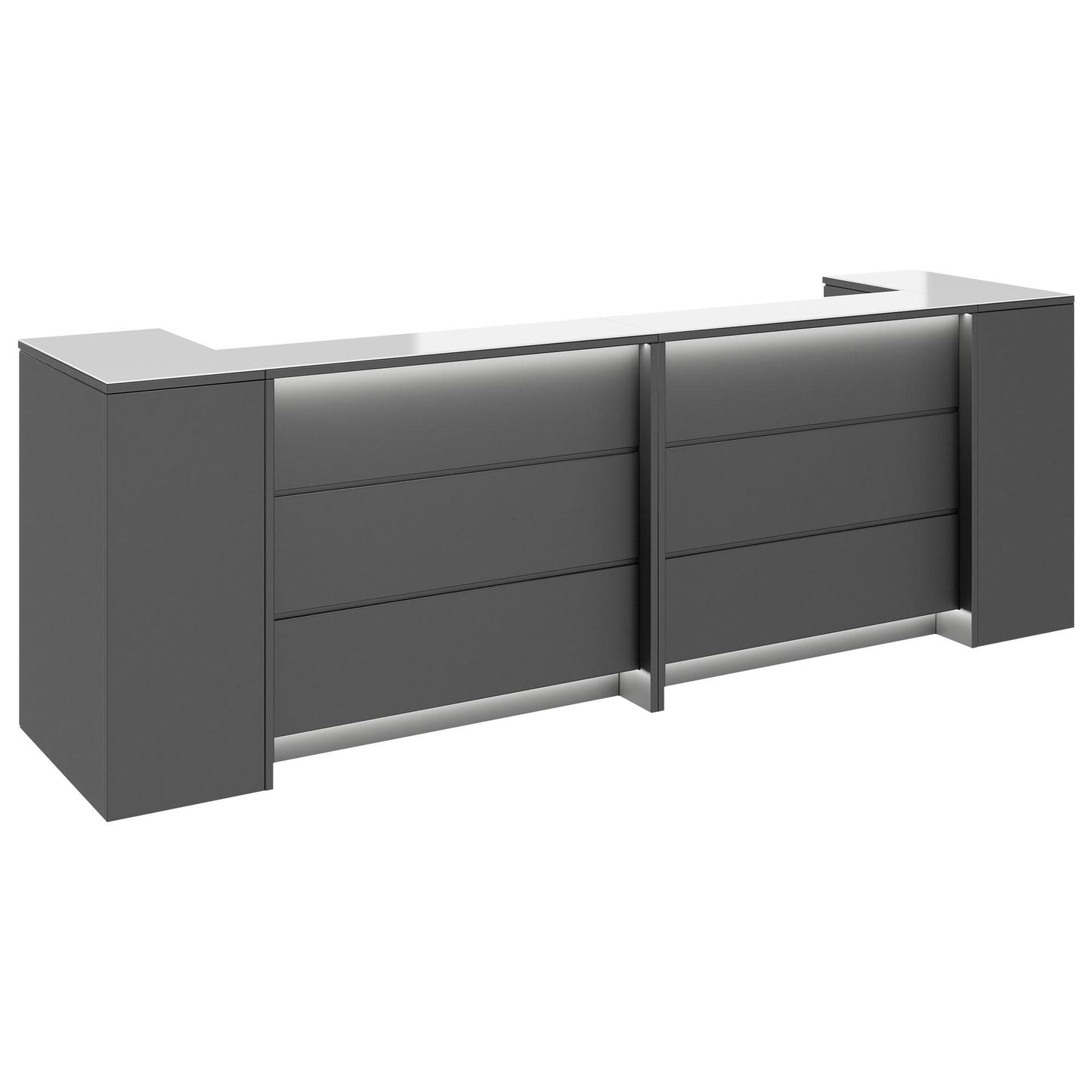 NOVUM Empfangstheke | 3200 - 4000 mm, Multicolor-LED-Beleuchtung, Anthrazit