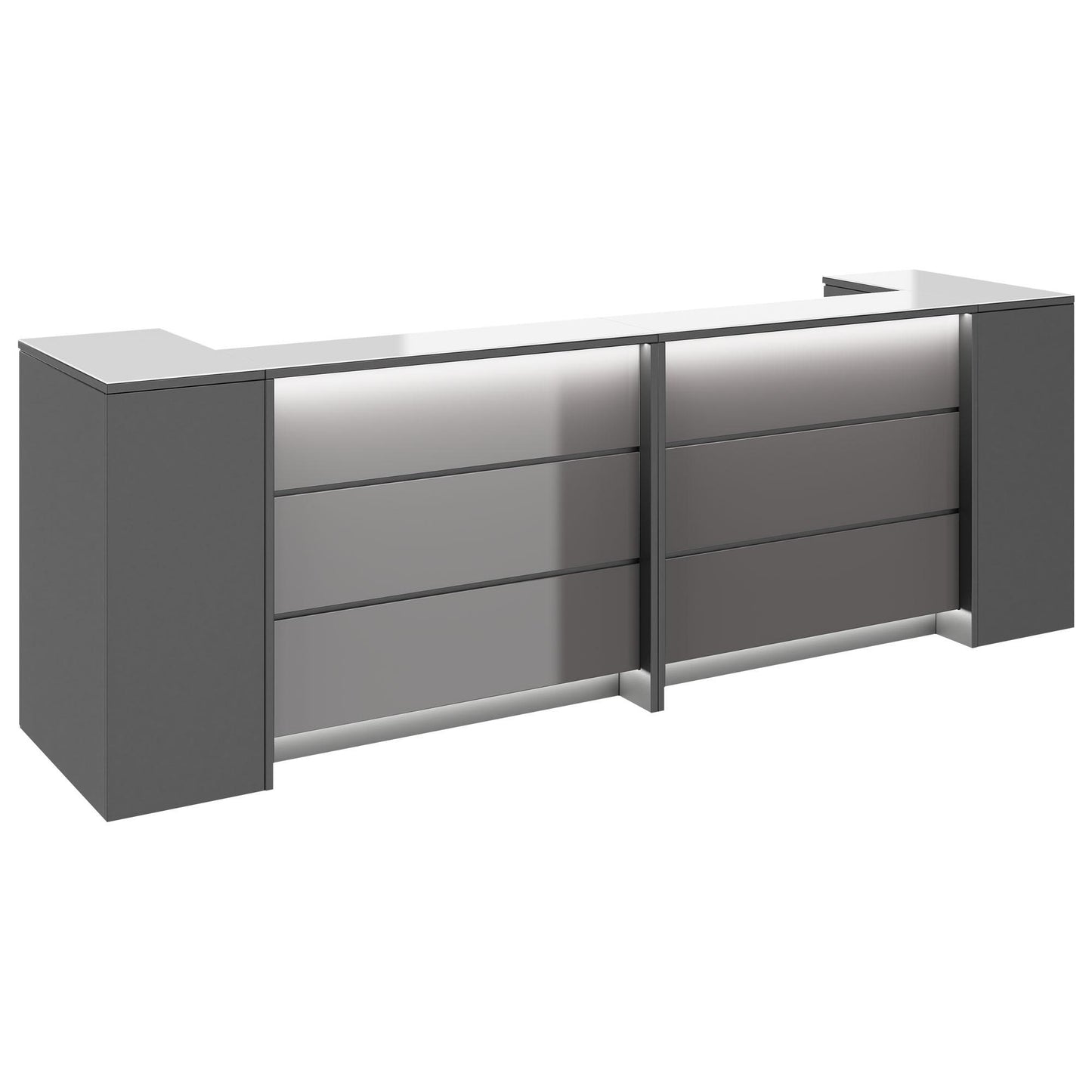 NOVUM Empfangstheke | 3200 - 4000 mm, Multicolor-LED-Beleuchtung, Anthrazit