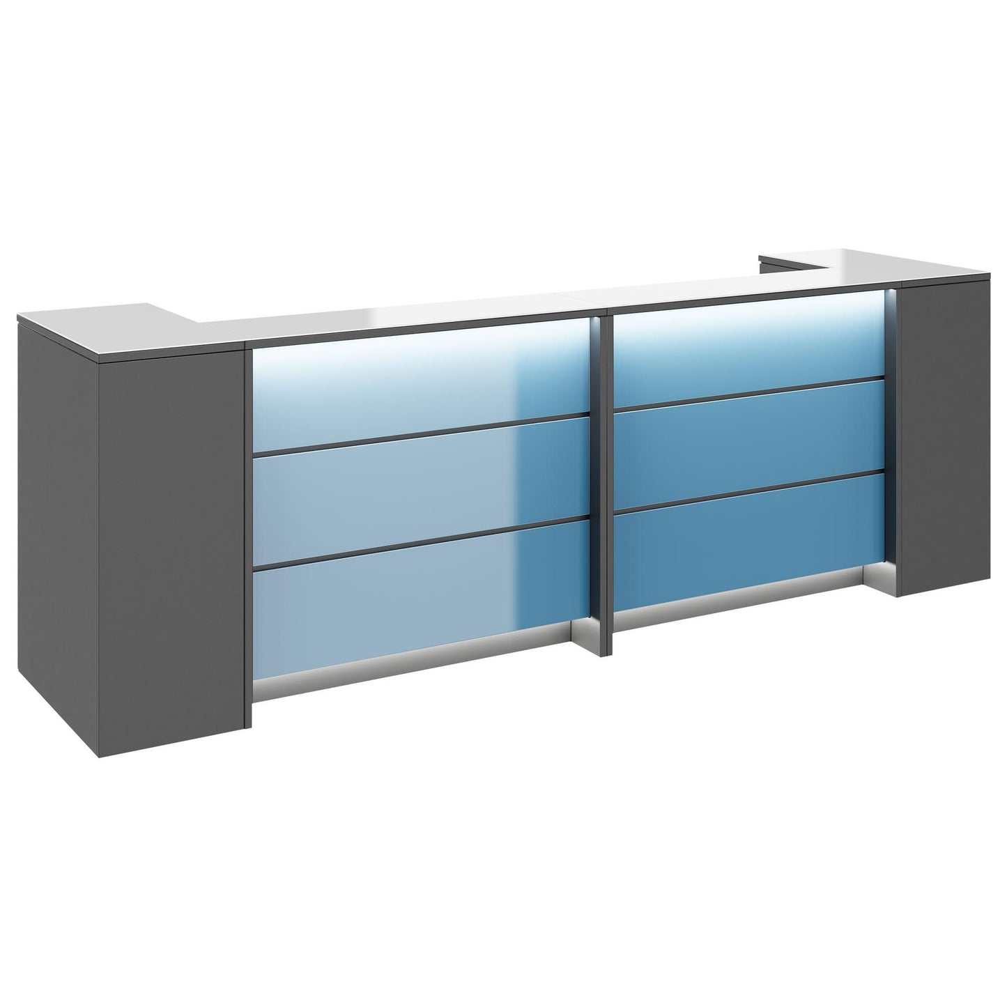 NOVUM Empfangstheke | 3200 - 4000 mm, Multicolor-LED-Beleuchtung, Anthrazit
