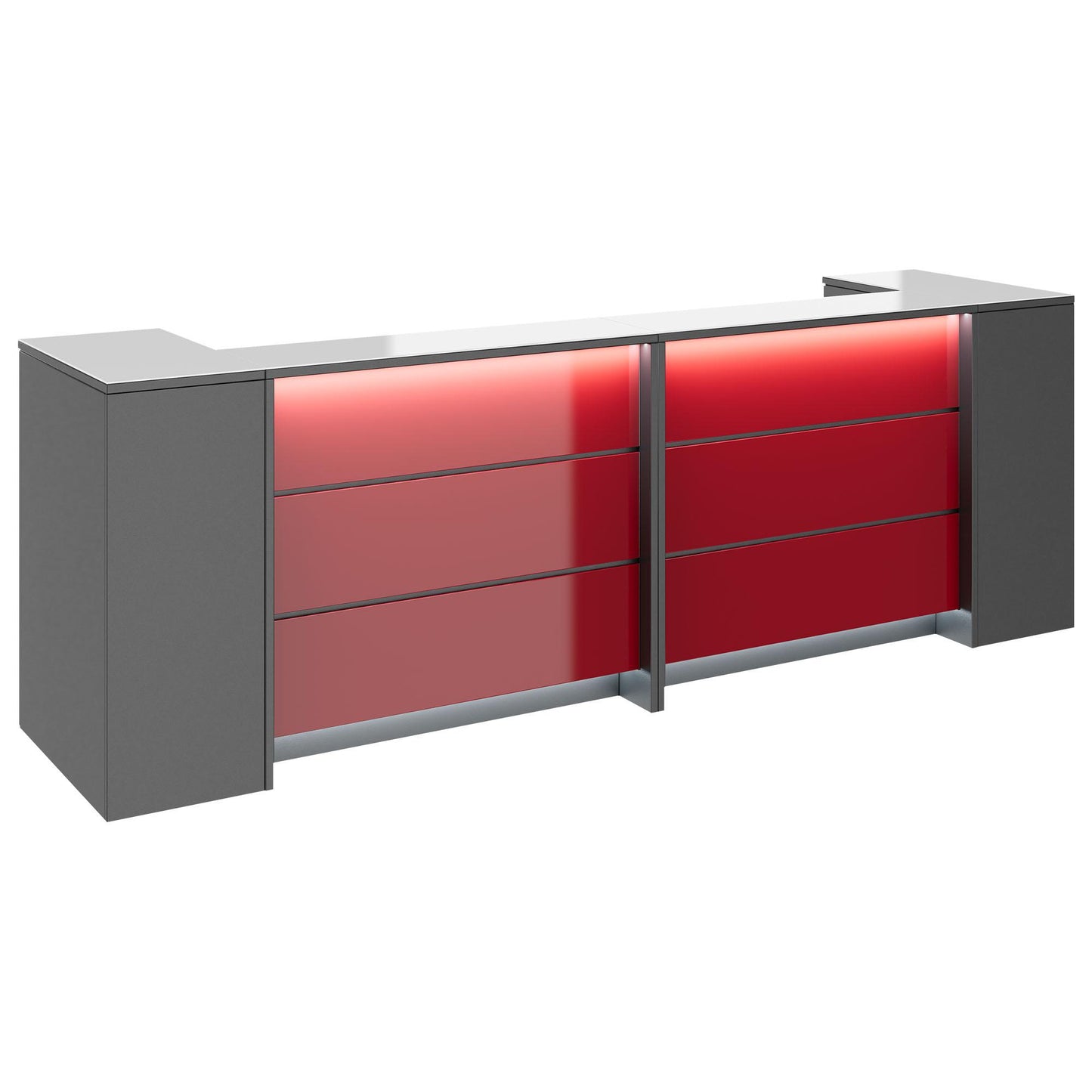 NOVUM Empfangstheke | 3200 - 4000 mm, Multicolor-LED-Beleuchtung, Anthrazit