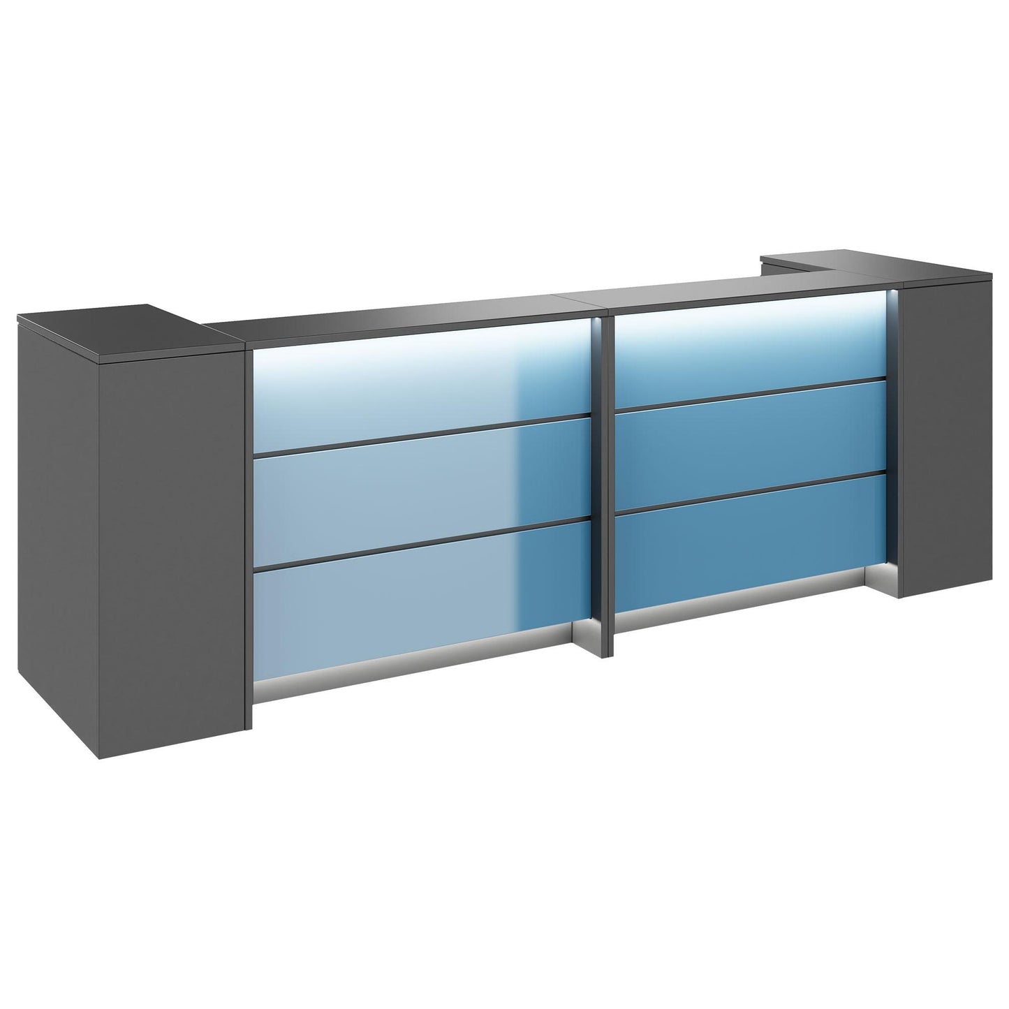 NOVUM Empfangstheke | 3200 - 4000 mm, Multicolor-LED-Beleuchtung, Anthrazit