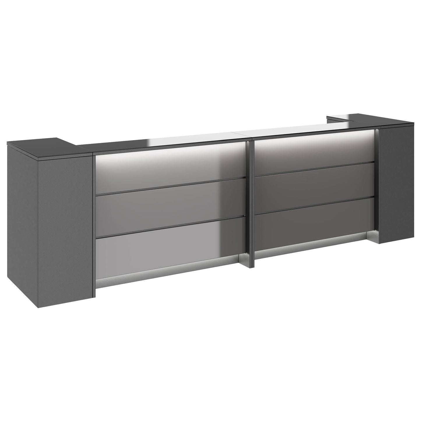 NOVUM Empfangstheke | 3200 - 4000 mm, Multicolor-LED-Beleuchtung, Anthrazit
