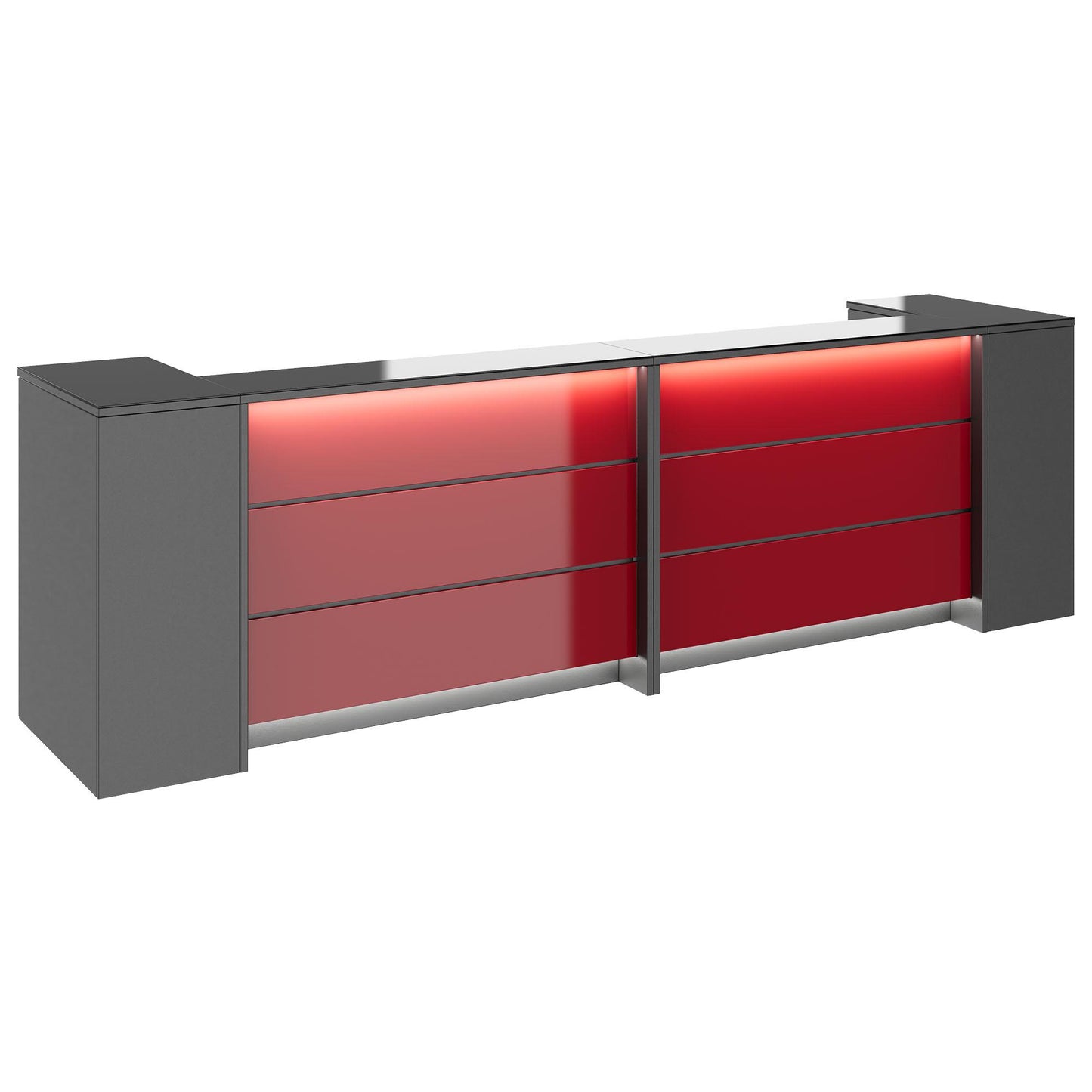 NOVUM Empfangstheke | 3200 - 4000 mm, Multicolor-LED-Beleuchtung, Anthrazit