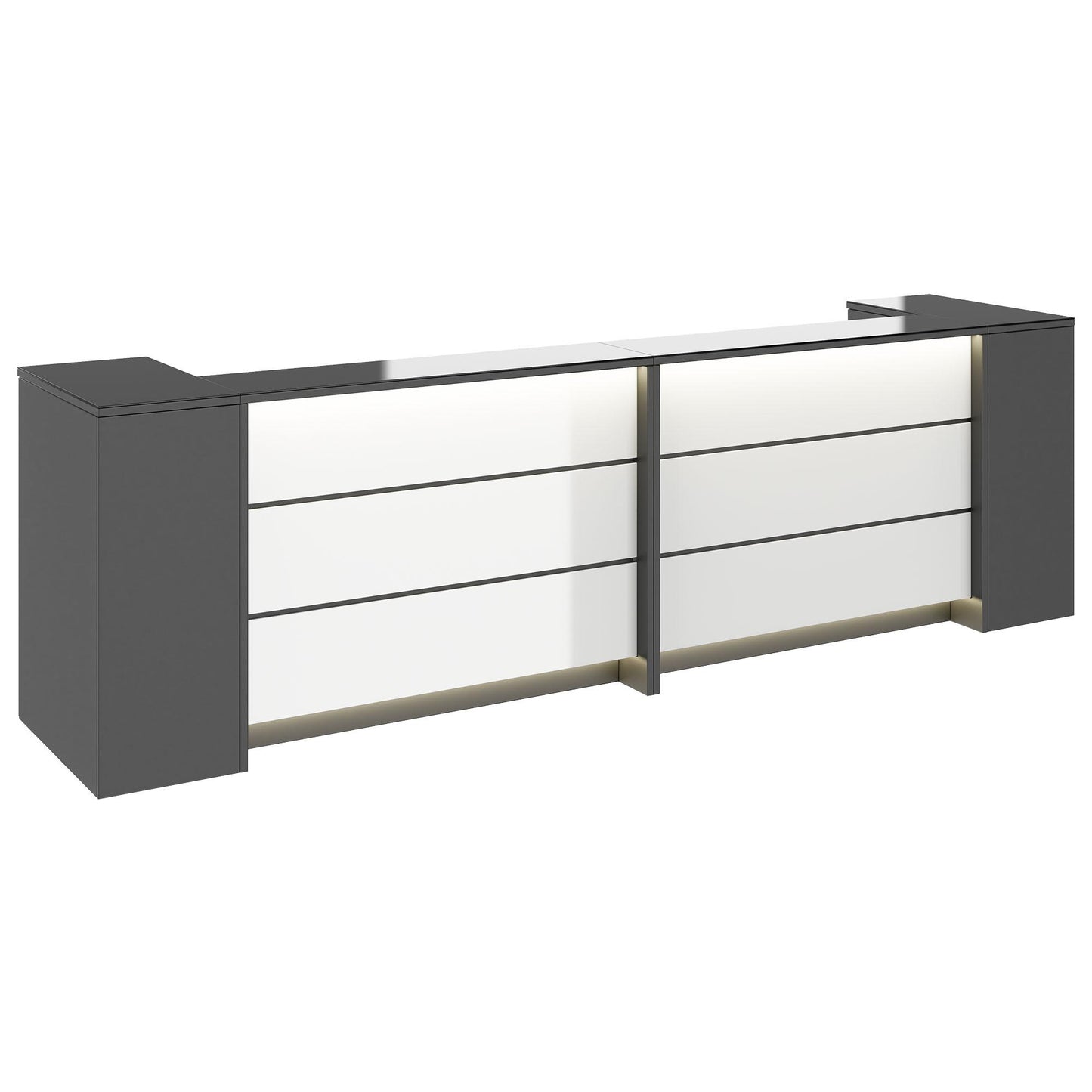 NOVUM Empfangstheke | 3200 - 4000 mm, Multicolor-LED-Beleuchtung, Anthrazit