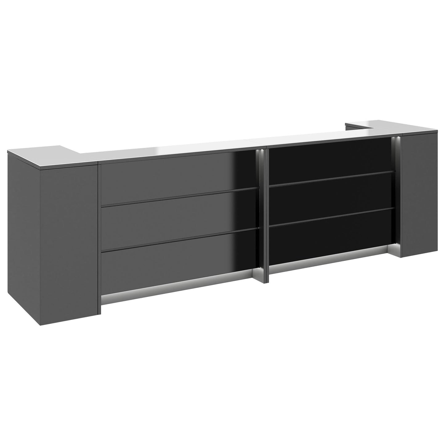 NOVUM Empfangstheke | 3200 - 4000 mm, Multicolor-LED-Beleuchtung, Anthrazit