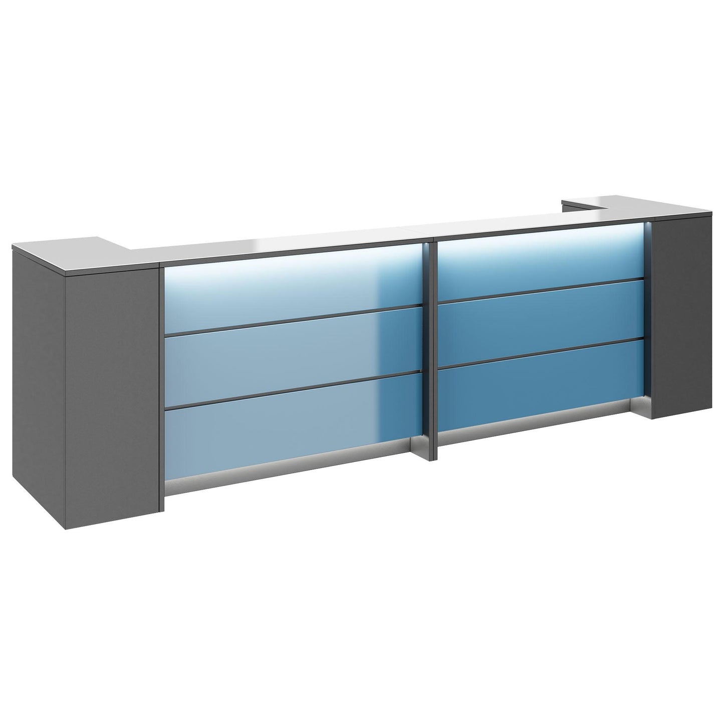 NOVUM Empfangstheke | 3200 - 4000 mm, Multicolor-LED-Beleuchtung, Anthrazit