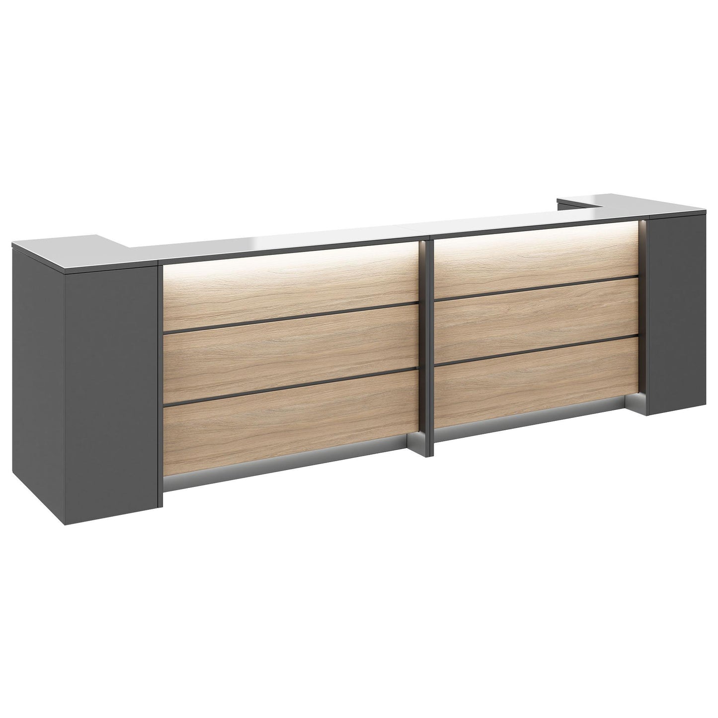 NOVUM Empfangstheke | 3200 - 4000 mm, Multicolor-LED-Beleuchtung, Anthrazit