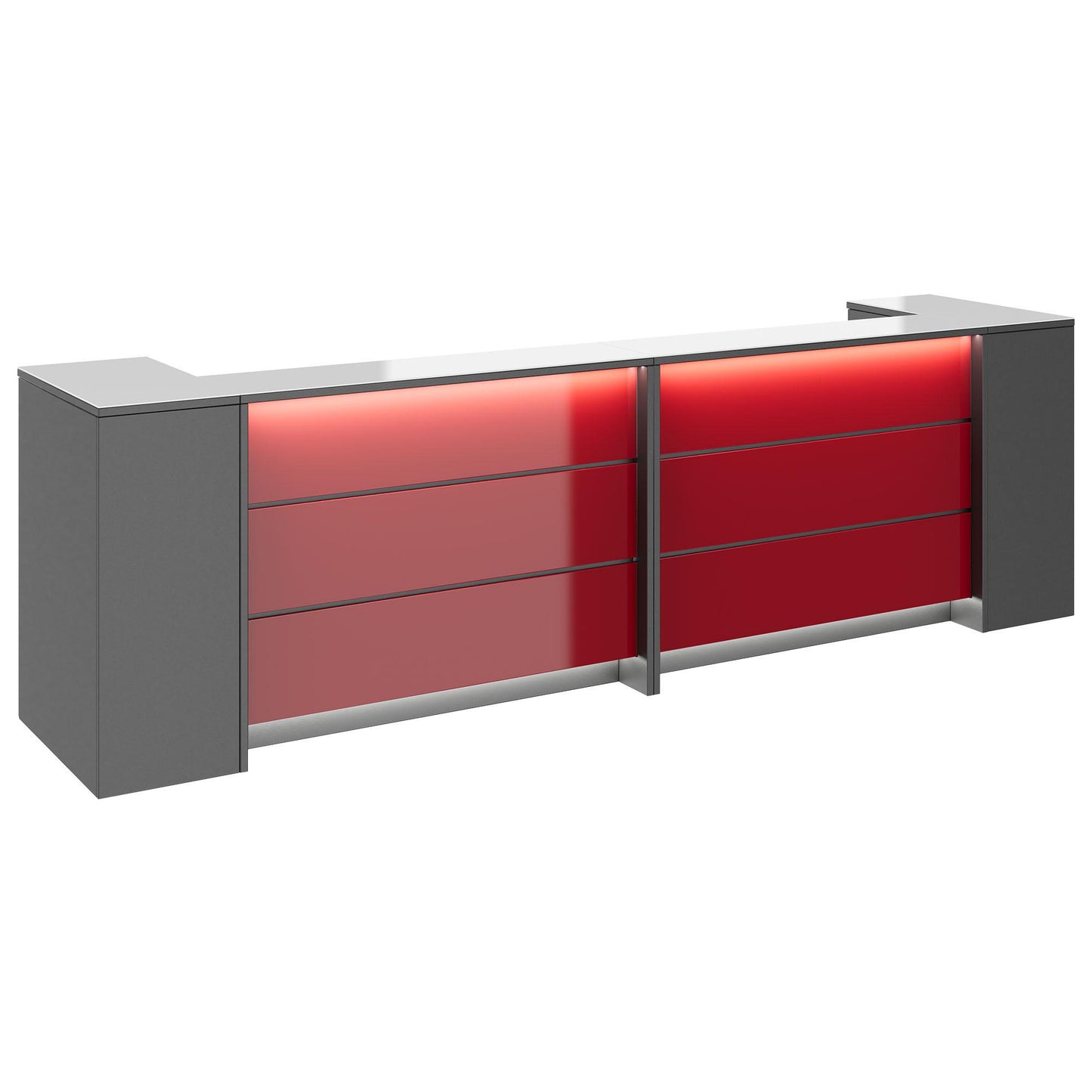 NOVUM Empfangstheke | 3200 - 4000 mm, Multicolor-LED-Beleuchtung, Anthrazit