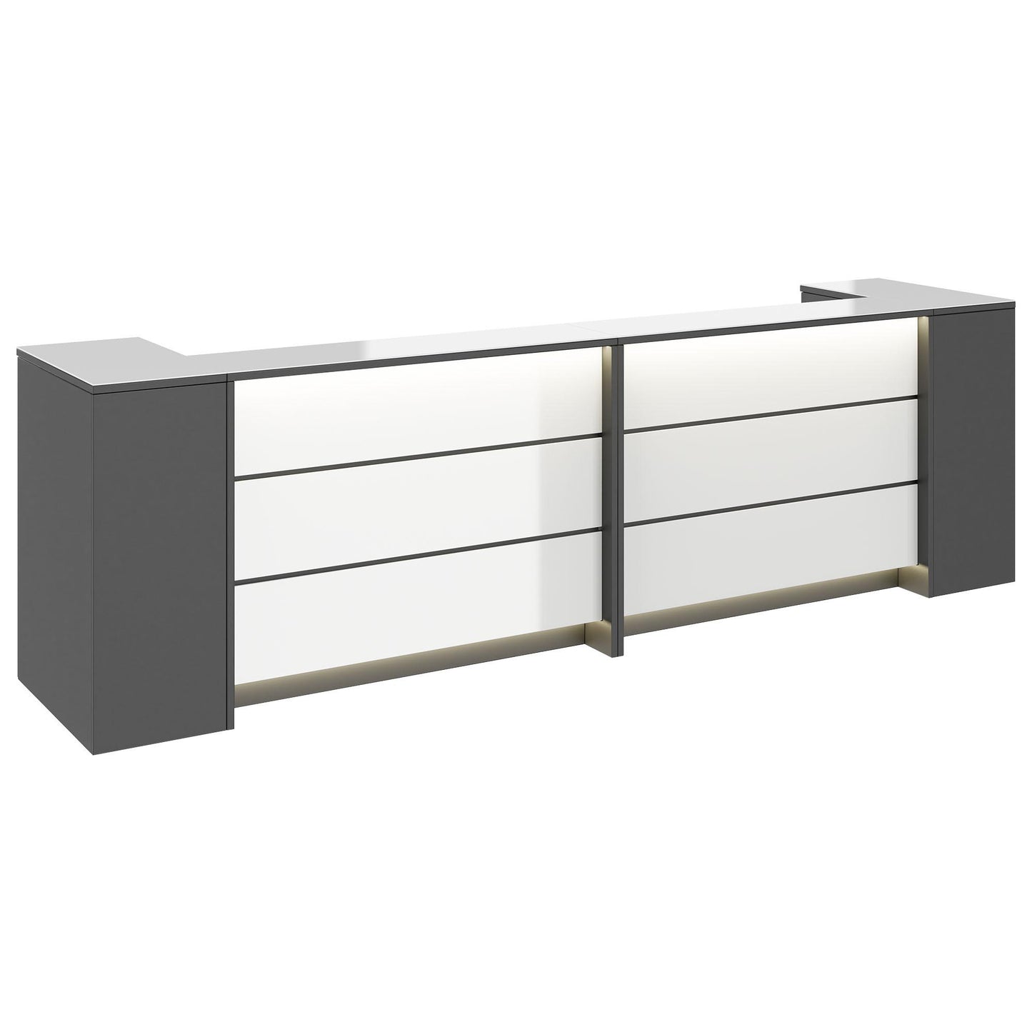 NOVUM Empfangstheke | 3200 - 4000 mm, Multicolor-LED-Beleuchtung, Anthrazit