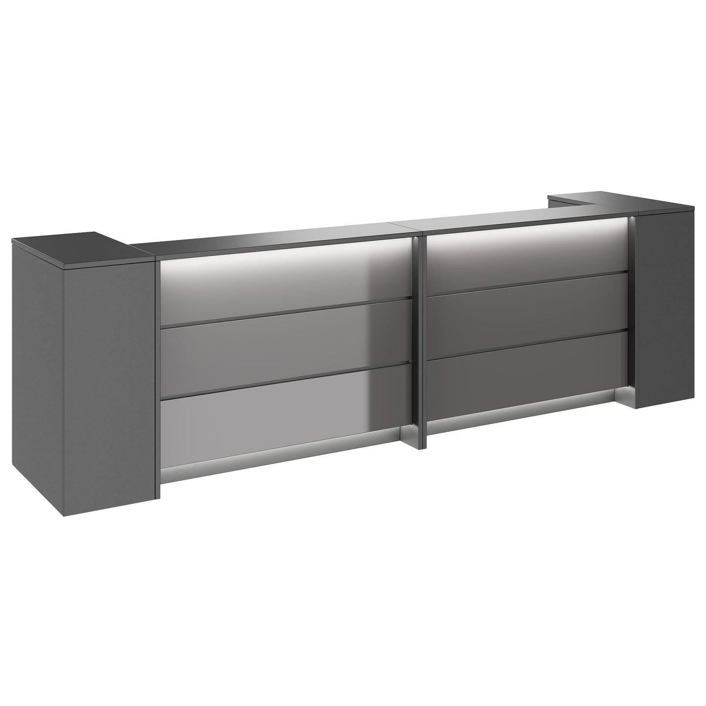 NOVUM Empfangstheke | 3200 - 4000 mm, Multicolor-LED-Beleuchtung, Anthrazit