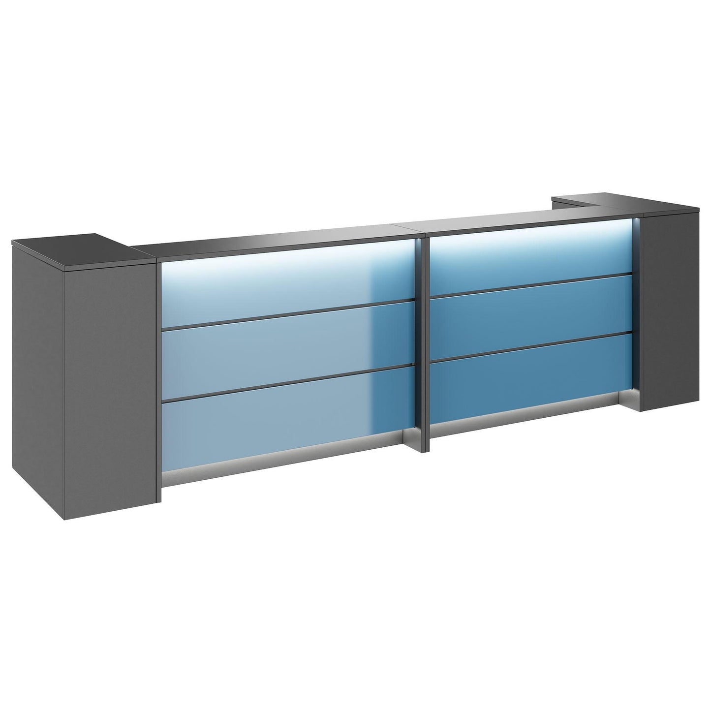 NOVUM Empfangstheke | 3200 - 4000 mm, Multicolor-LED-Beleuchtung, Anthrazit