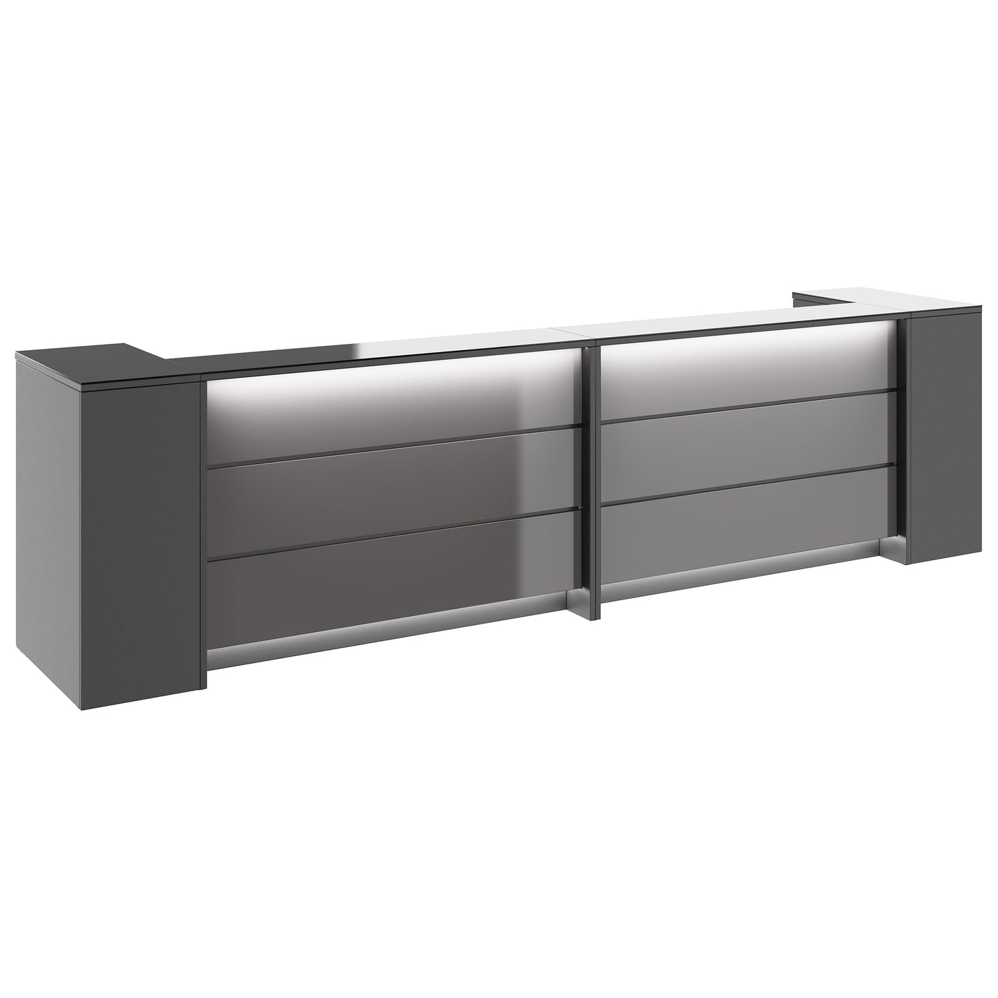 NOVUM Empfangstheke | 3200 - 4000 mm, Multicolor-LED-Beleuchtung, Anthrazit