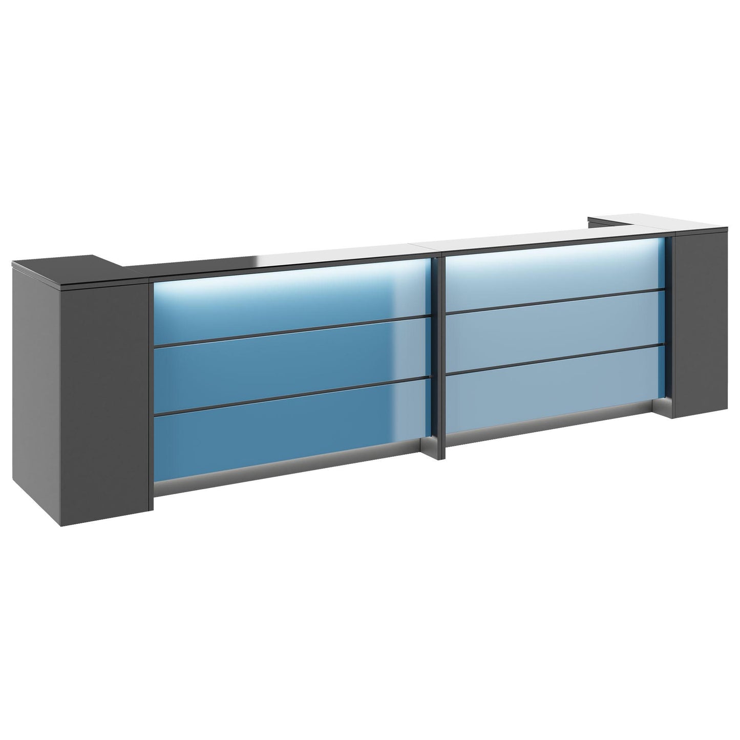 NOVUM Empfangstheke | 3200 - 4000 mm, Multicolor-LED-Beleuchtung, Anthrazit
