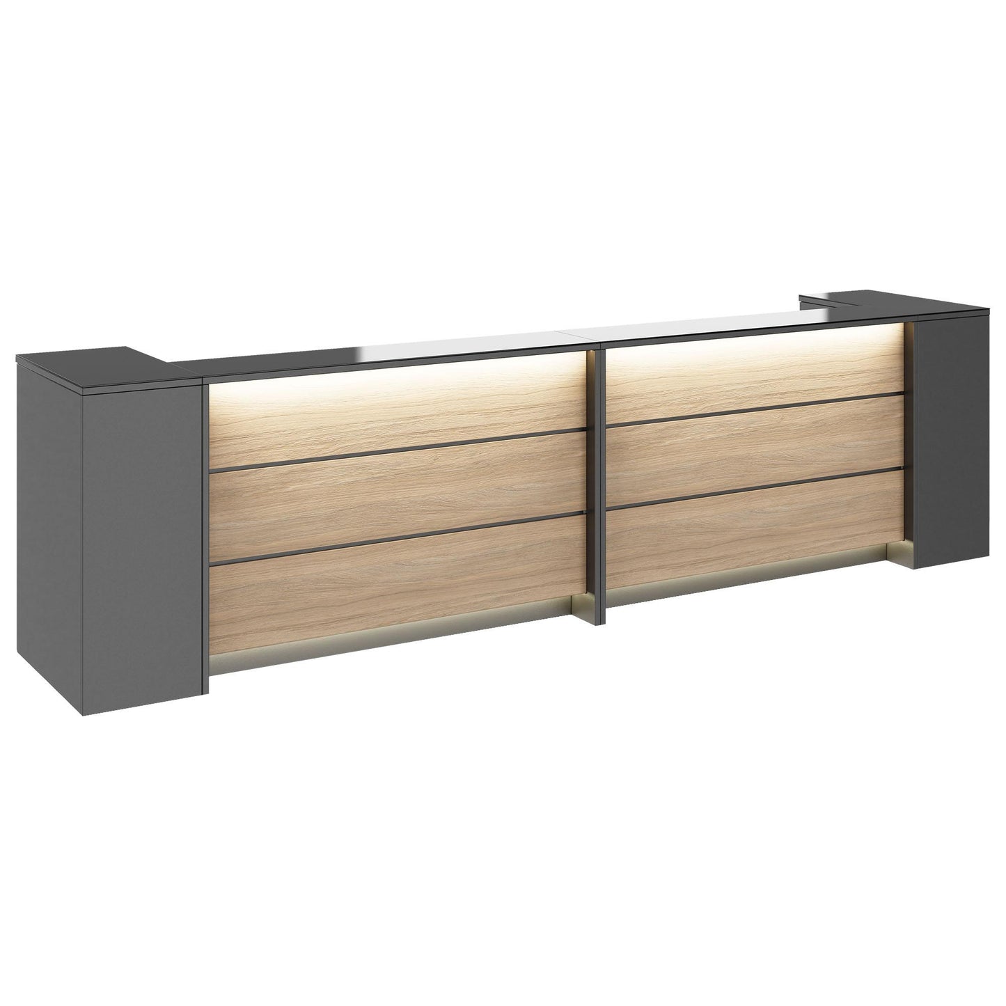 NOVUM Empfangstheke | 3200 - 4000 mm, Multicolor-LED-Beleuchtung, Anthrazit