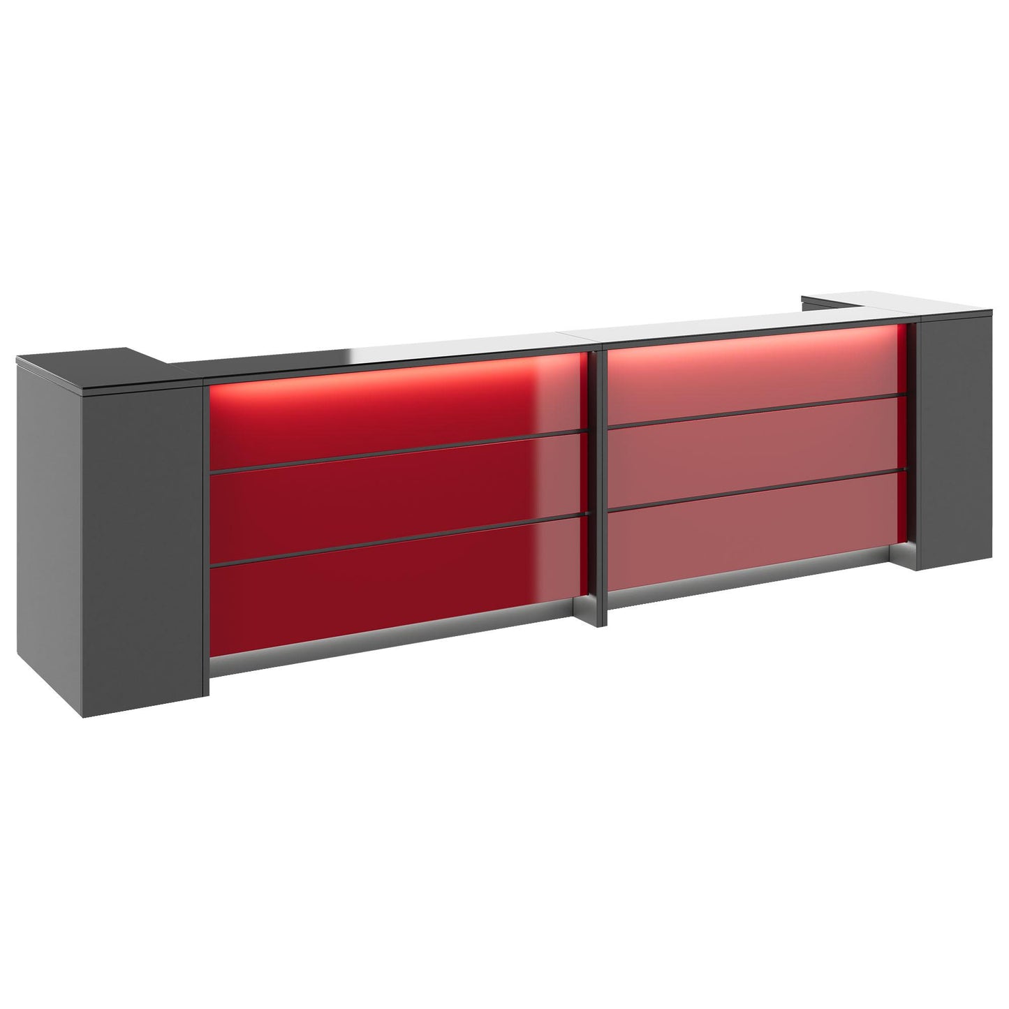 NOVUM Empfangstheke | 3200 - 4000 mm, Multicolor-LED-Beleuchtung, Anthrazit