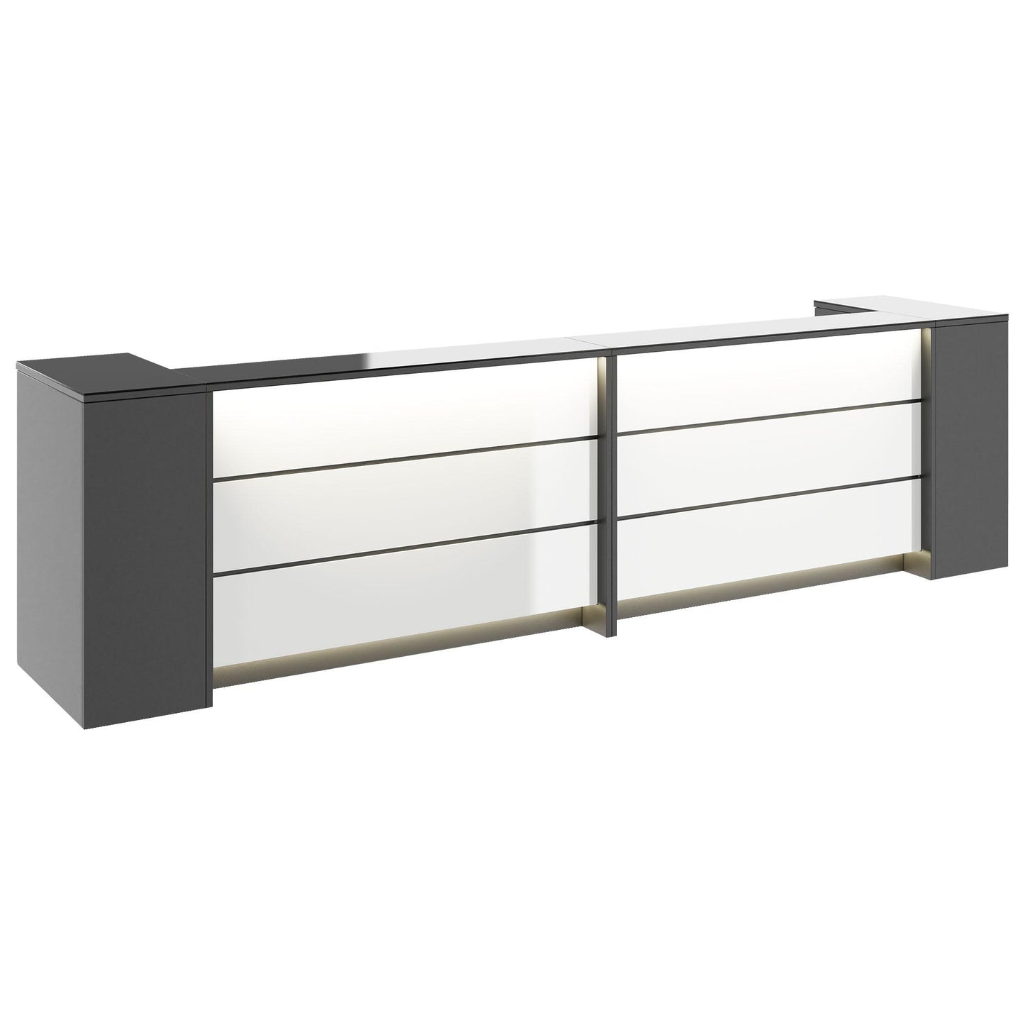 NOVUM Empfangstheke | 3200 - 4000 mm, Multicolor-LED-Beleuchtung, Anthrazit