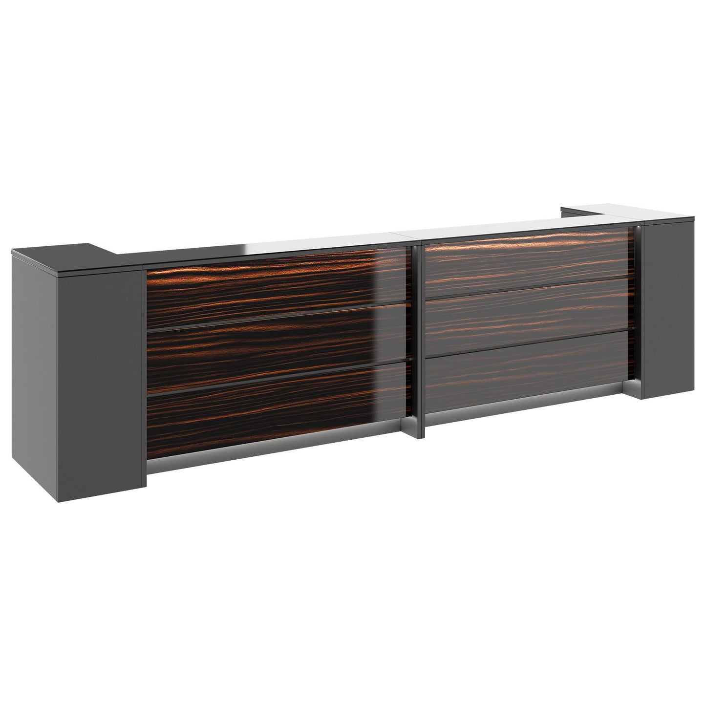 NOVUM Empfangstheke | 3200 - 4000 mm, Multicolor-LED-Beleuchtung, Anthrazit