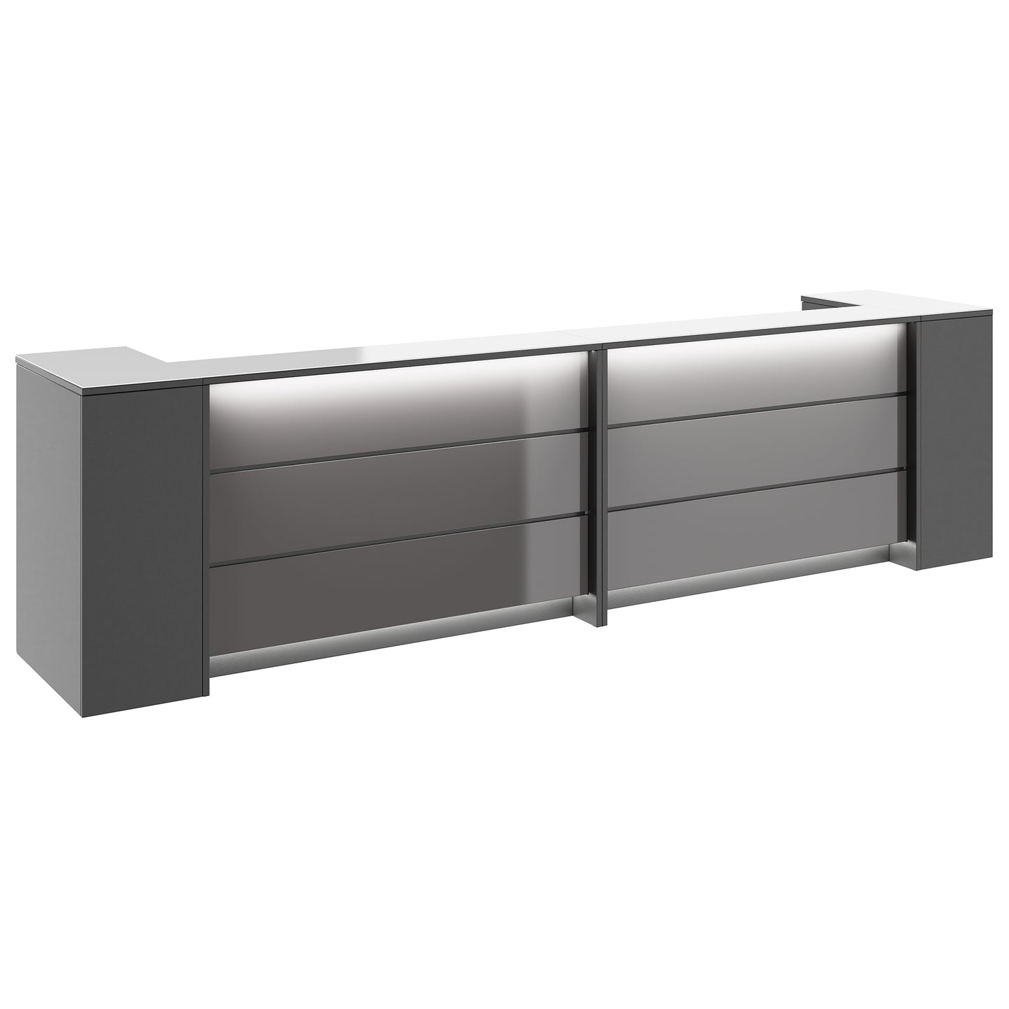 NOVUM Empfangstheke | 3200 - 4000 mm, Multicolor-LED-Beleuchtung, Anthrazit