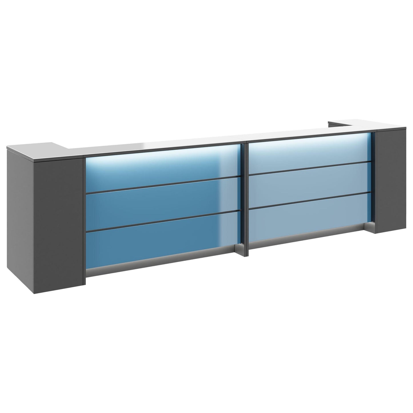 NOVUM Empfangstheke | 3200 - 4000 mm, Multicolor-LED-Beleuchtung, Anthrazit