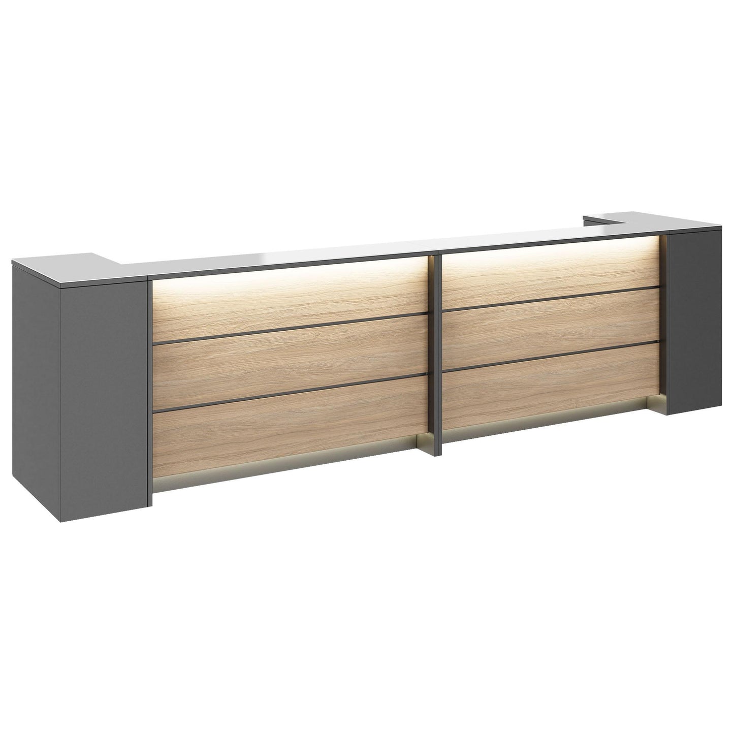 NOVUM Empfangstheke | 3200 - 4000 mm, Multicolor-LED-Beleuchtung, Anthrazit
