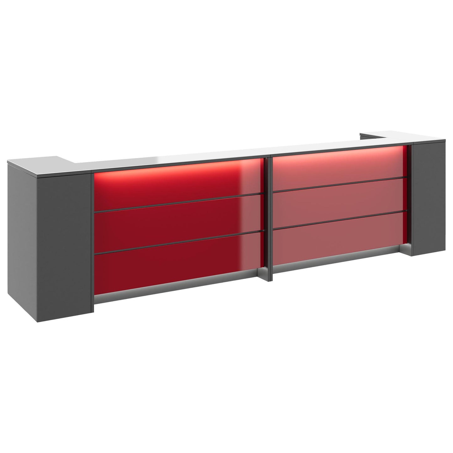 NOVUM Empfangstheke | 3200 - 4000 mm, Multicolor-LED-Beleuchtung, Anthrazit