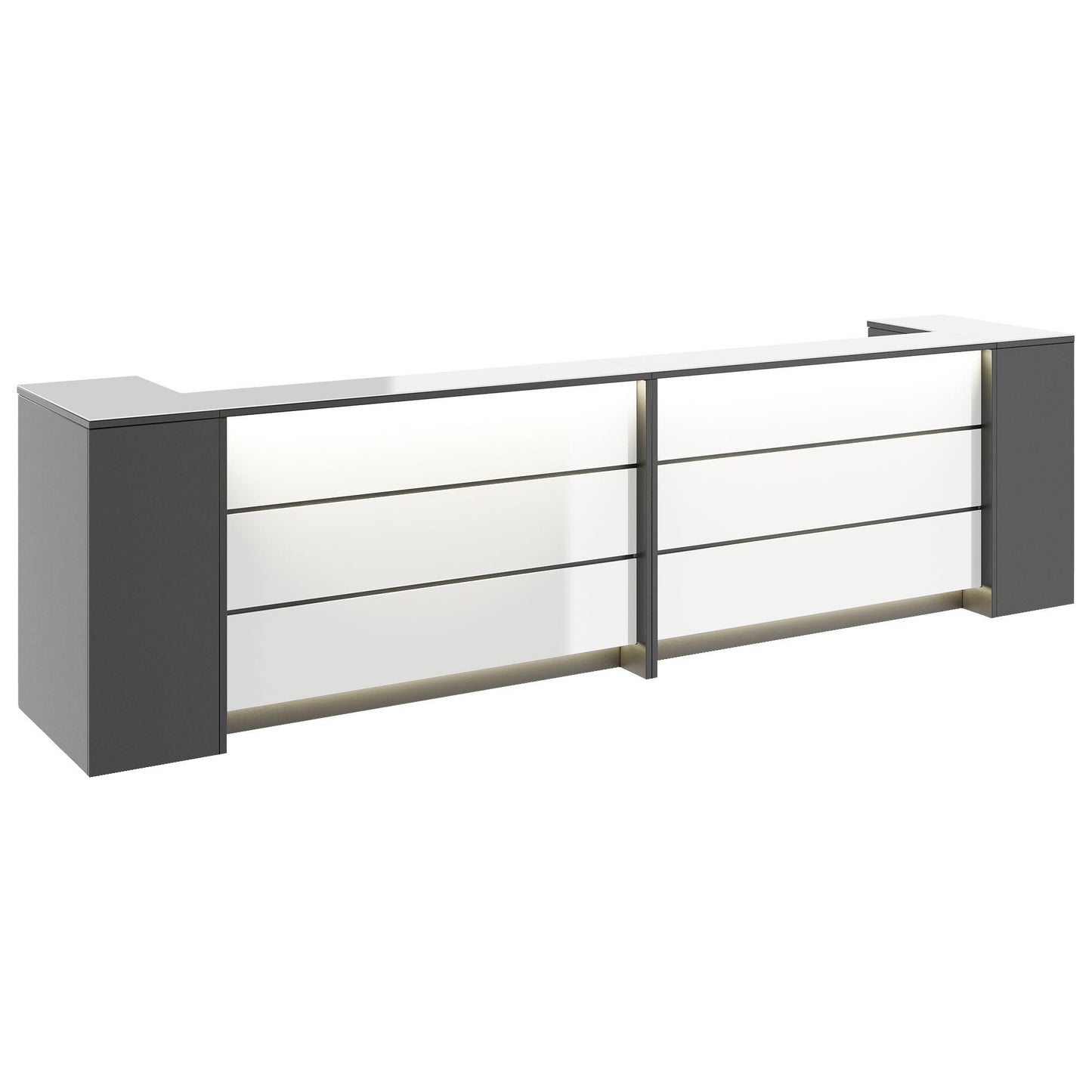 NOVUM Empfangstheke | 3200 - 4000 mm, Multicolor-LED-Beleuchtung, Anthrazit