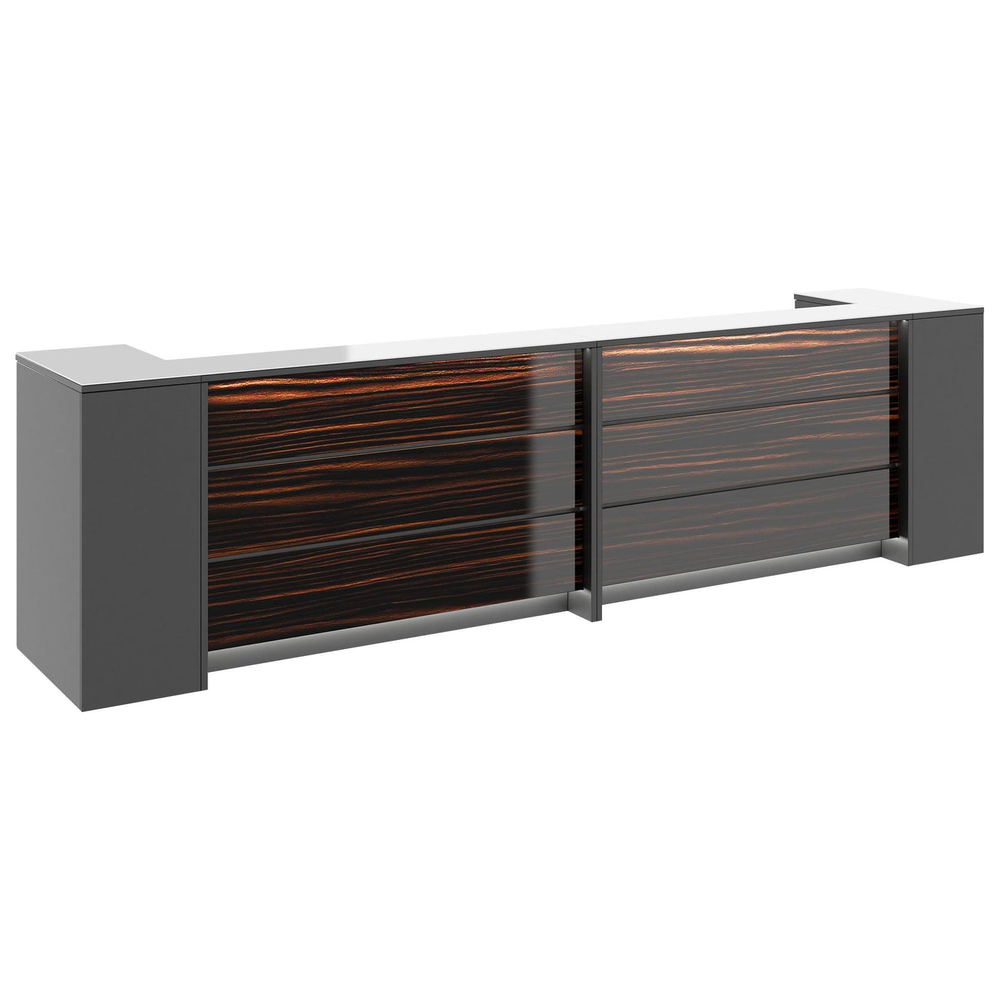 NOVUM Empfangstheke | 3200 - 4000 mm, Multicolor-LED-Beleuchtung, Anthrazit
