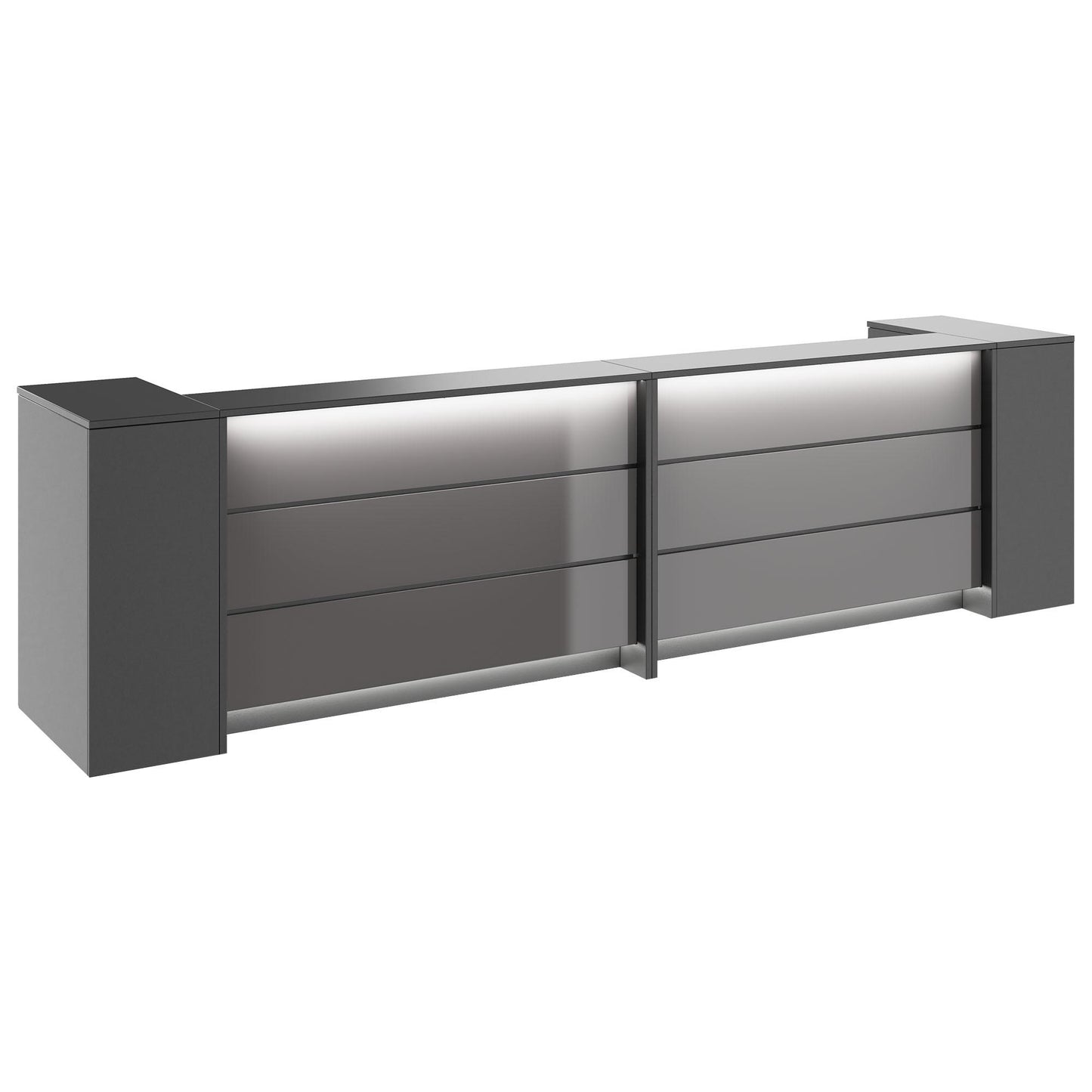 NOVUM Empfangstheke | 3200 - 4000 mm, Multicolor-LED-Beleuchtung, Anthrazit