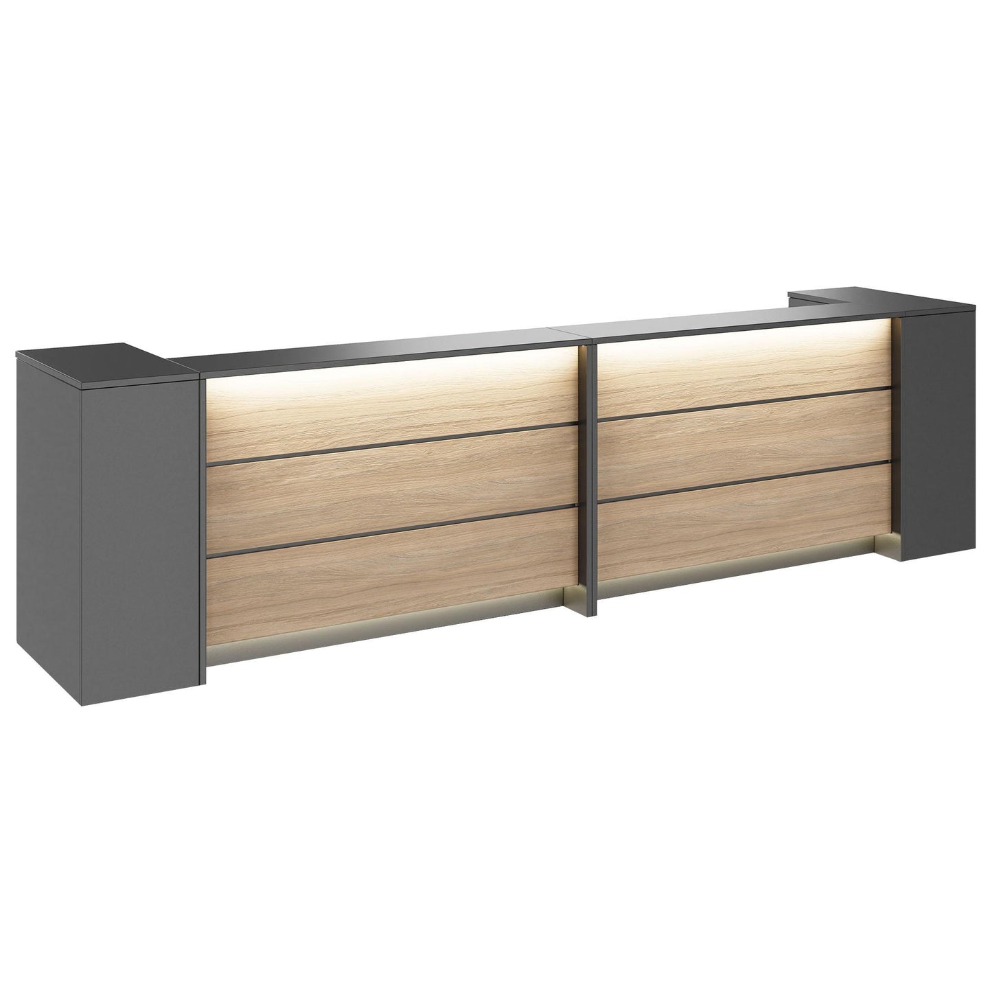 NOVUM Empfangstheke | 3200 - 4000 mm, Multicolor-LED-Beleuchtung, Anthrazit