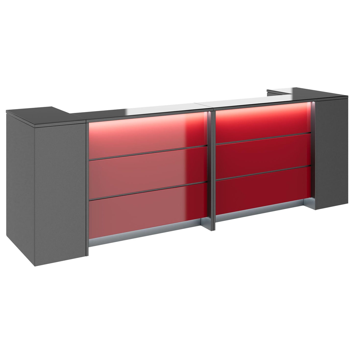 NOVUM Empfangstheke | 3200 - 4000 mm, Multicolor-LED-Beleuchtung, Anthrazit