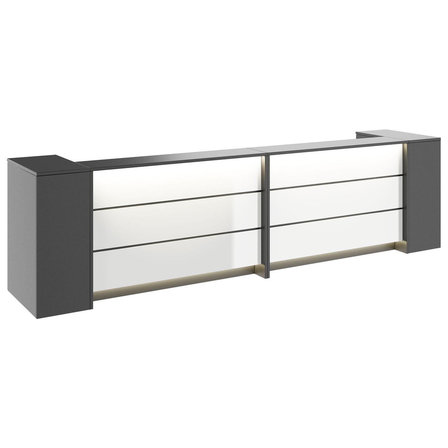 NOVUM Empfangstheke | 3200 - 4000 mm, Multicolor-LED-Beleuchtung, Anthrazit