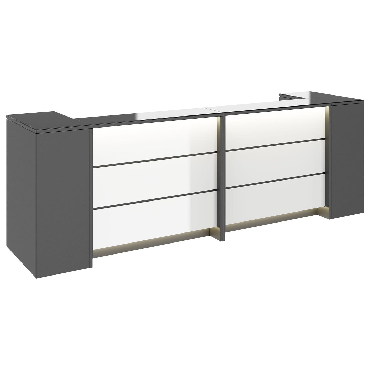 NOVUM Empfangstheke | 3200 - 4000 mm, Multicolor-LED-Beleuchtung, Anthrazit