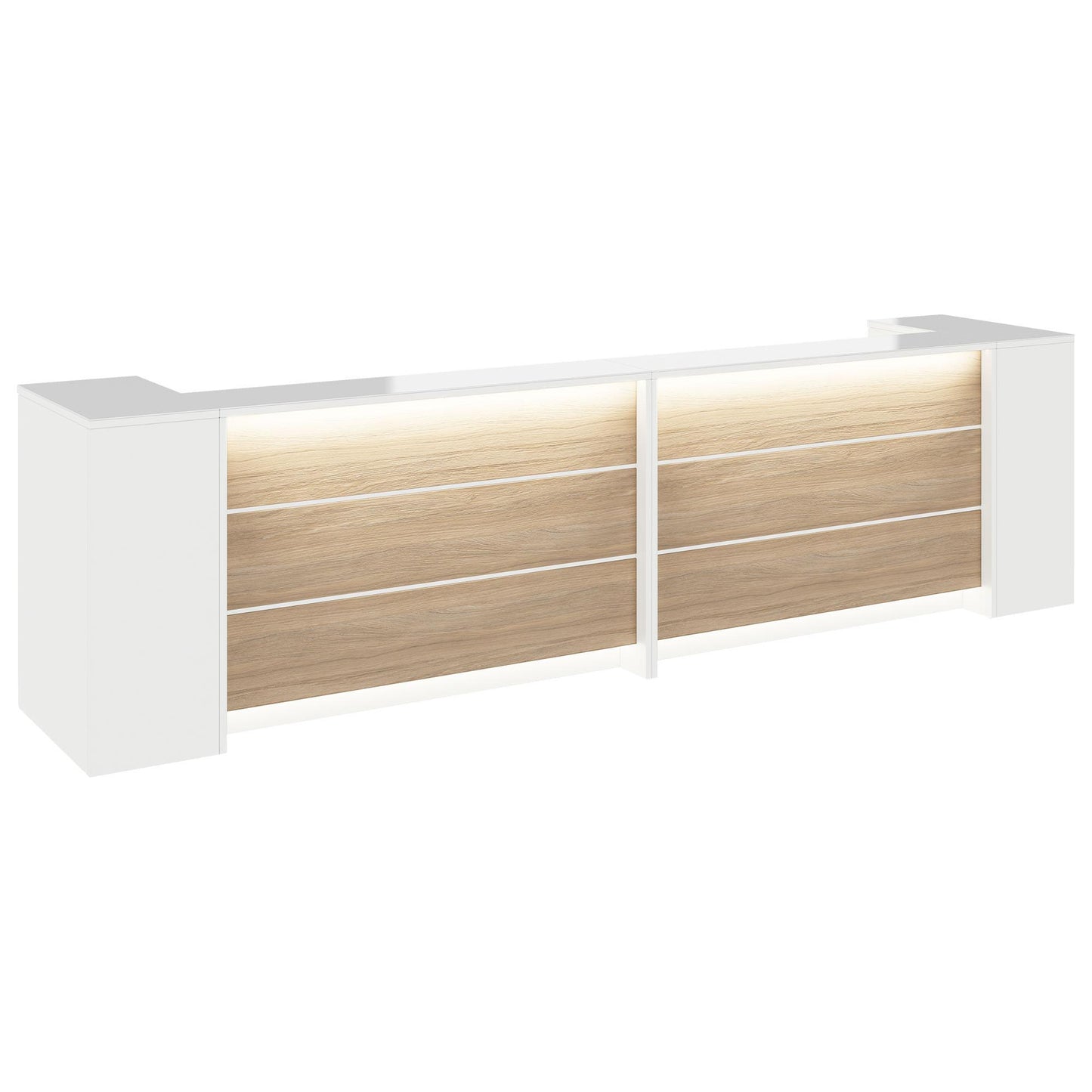 NOVUM Empfangstheke | 3200 - 4000 mm, Multicolor-LED-Beleuchtung, Weiß