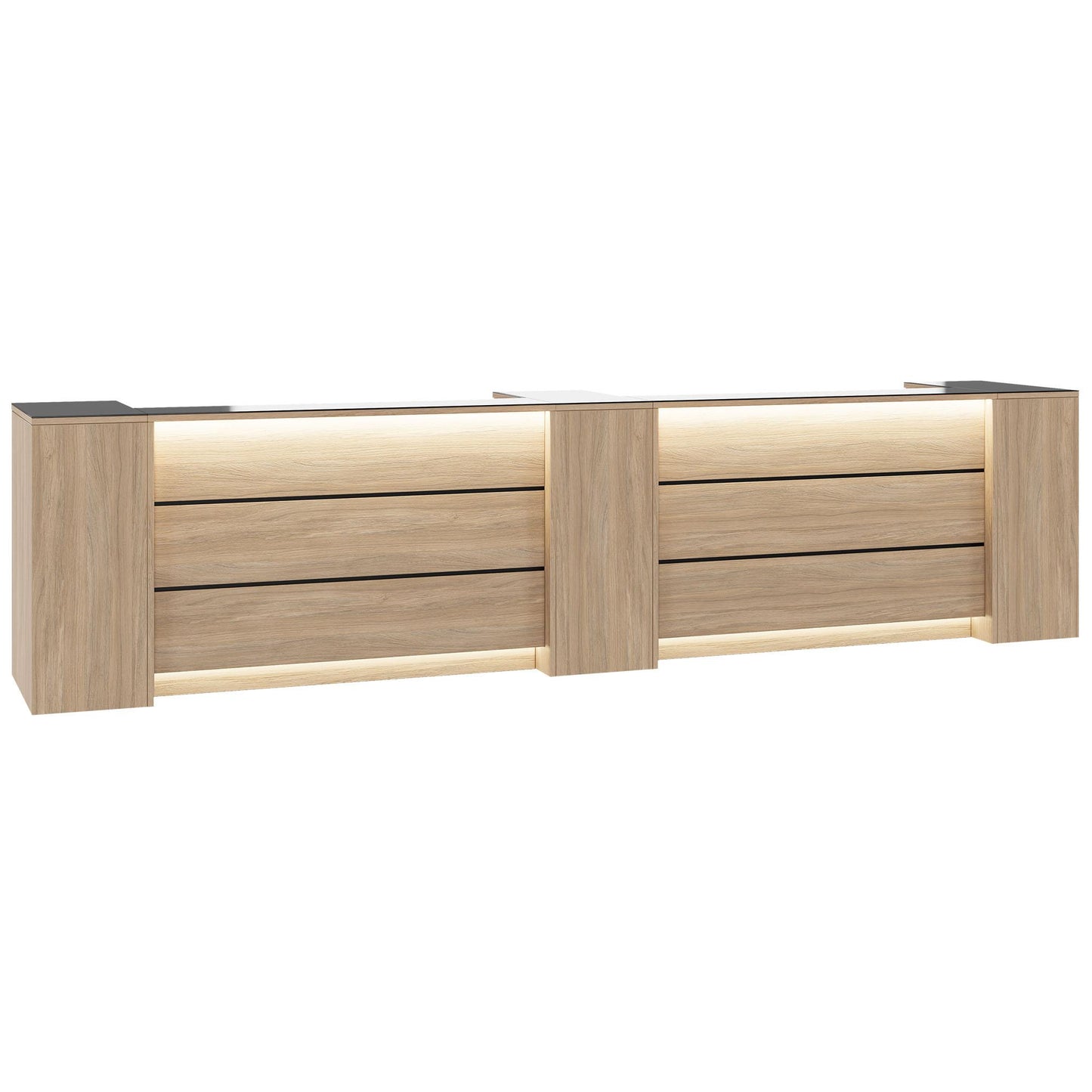 Novum reception counter | 3600-4400 mm, multicolor LED lighting, amber oak