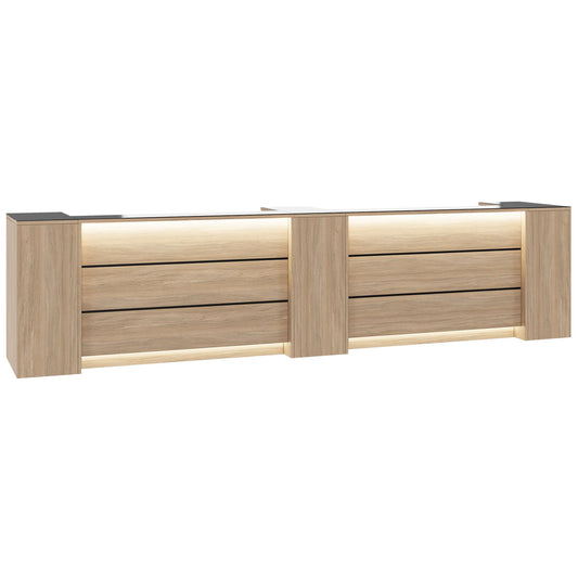 Novum reception counter | 3600-4400 mm, multicolor LED lighting, amber oak