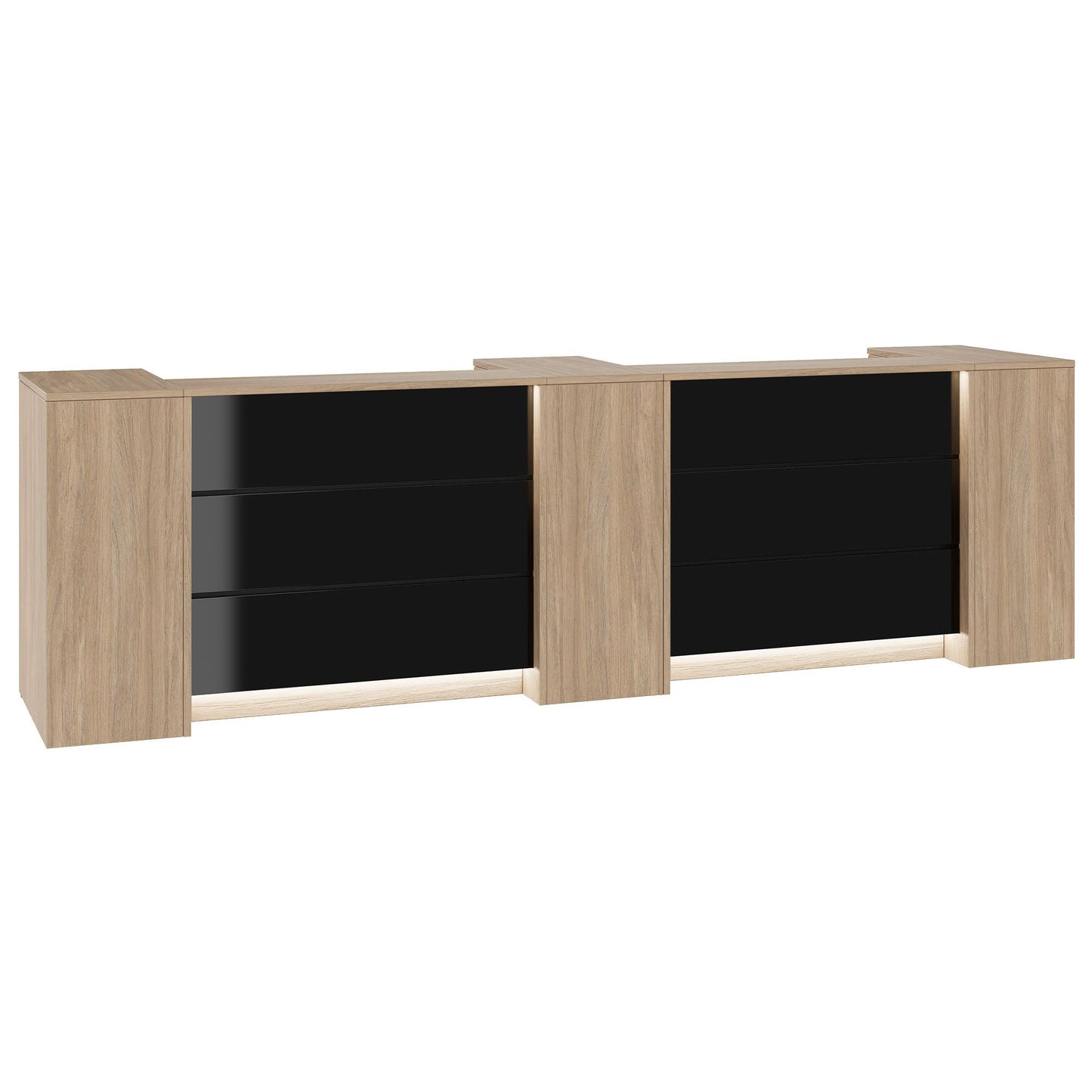 Novum reception counter | 3600-4400 mm, multicolor LED lighting, amber oak