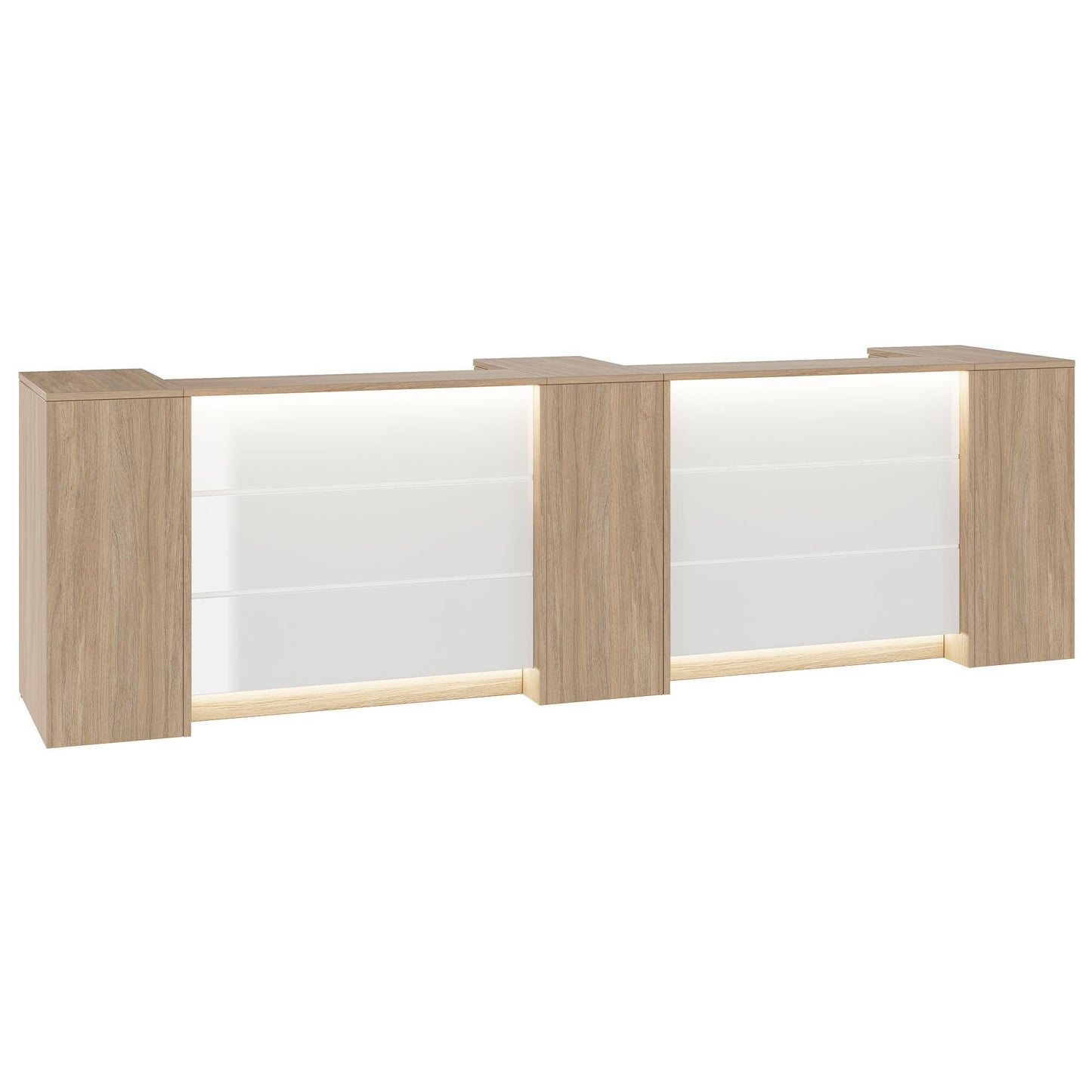 Novum reception counter | 3600-4400 mm, multicolor LED lighting, amber oak
