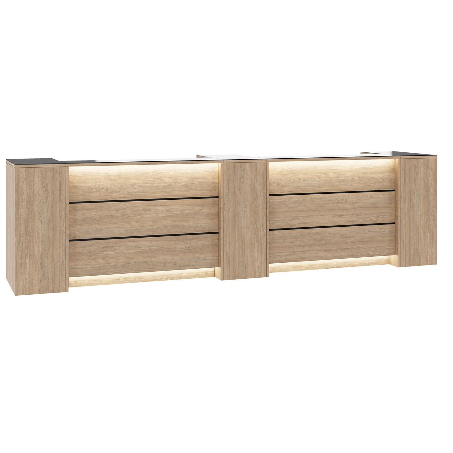 Novum reception counter | 3600-4400 mm, multicolor LED lighting, amber oak