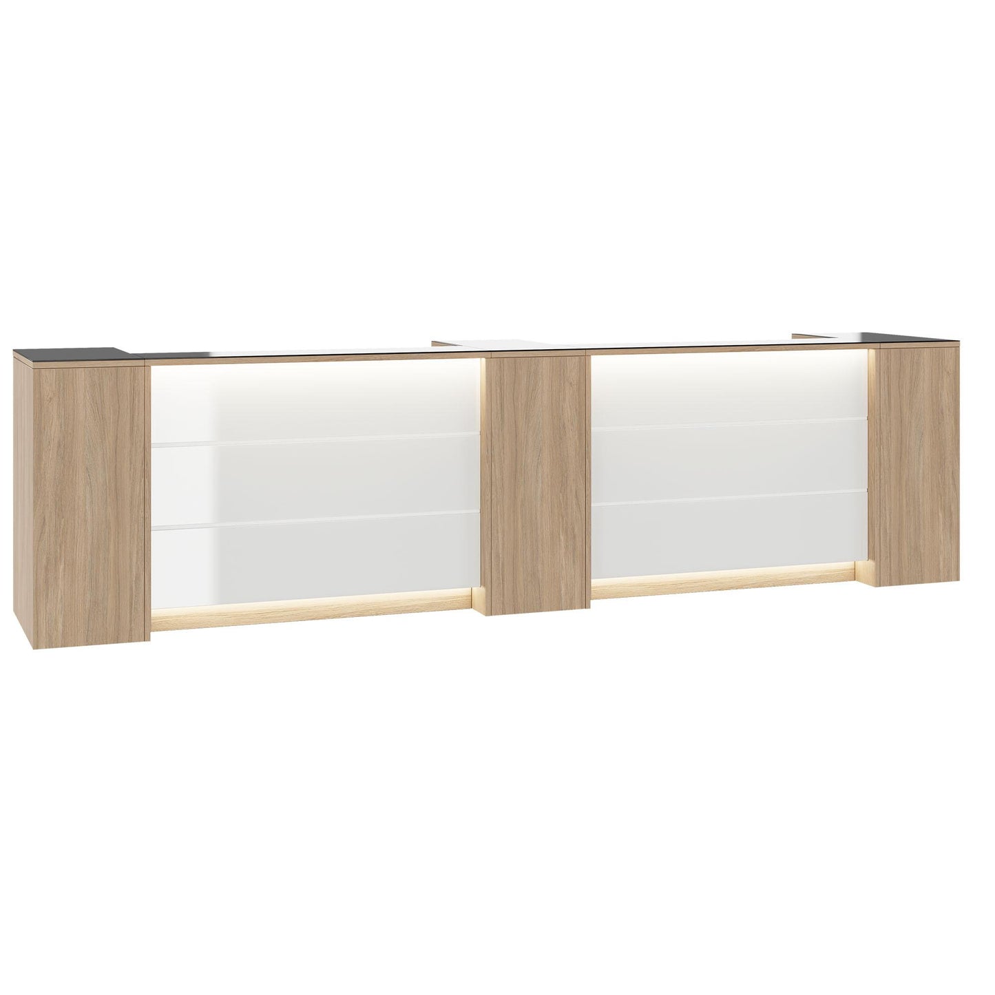 Novum reception counter | 3600-4400 mm, multicolor LED lighting, amber oak