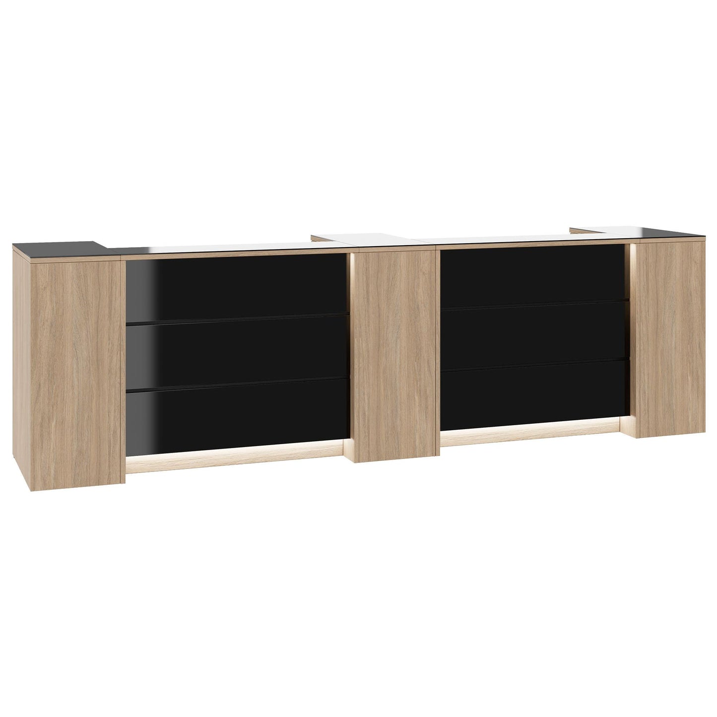 Novum reception counter | 3600-4400 mm, multicolor LED lighting, amber oak