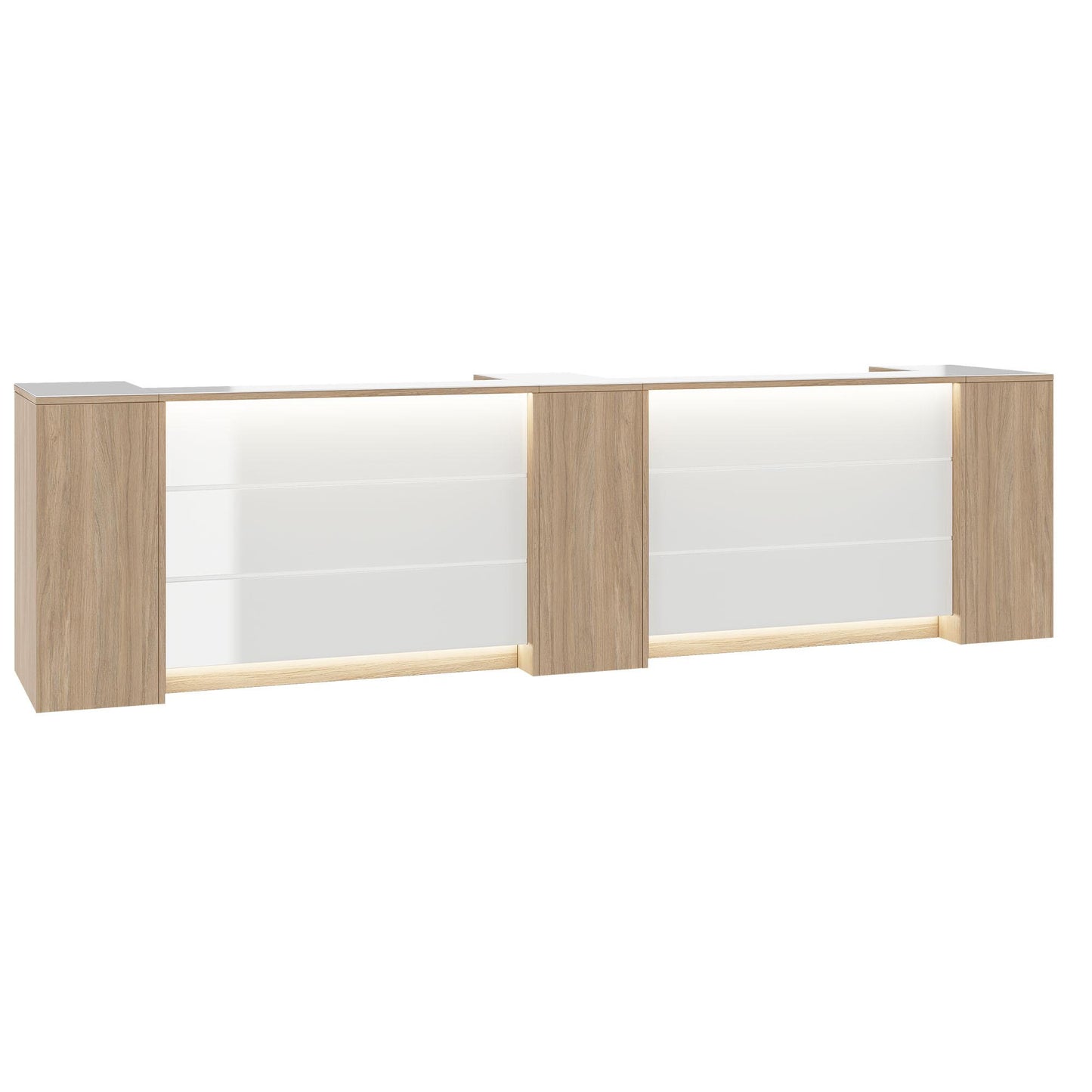 Novum reception counter | 3600-4400 mm, multicolor LED lighting, amber oak