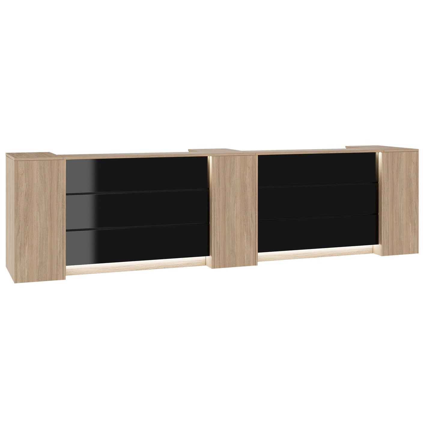 Novum reception counter | 3600-4400 mm, multicolor LED lighting, amber oak