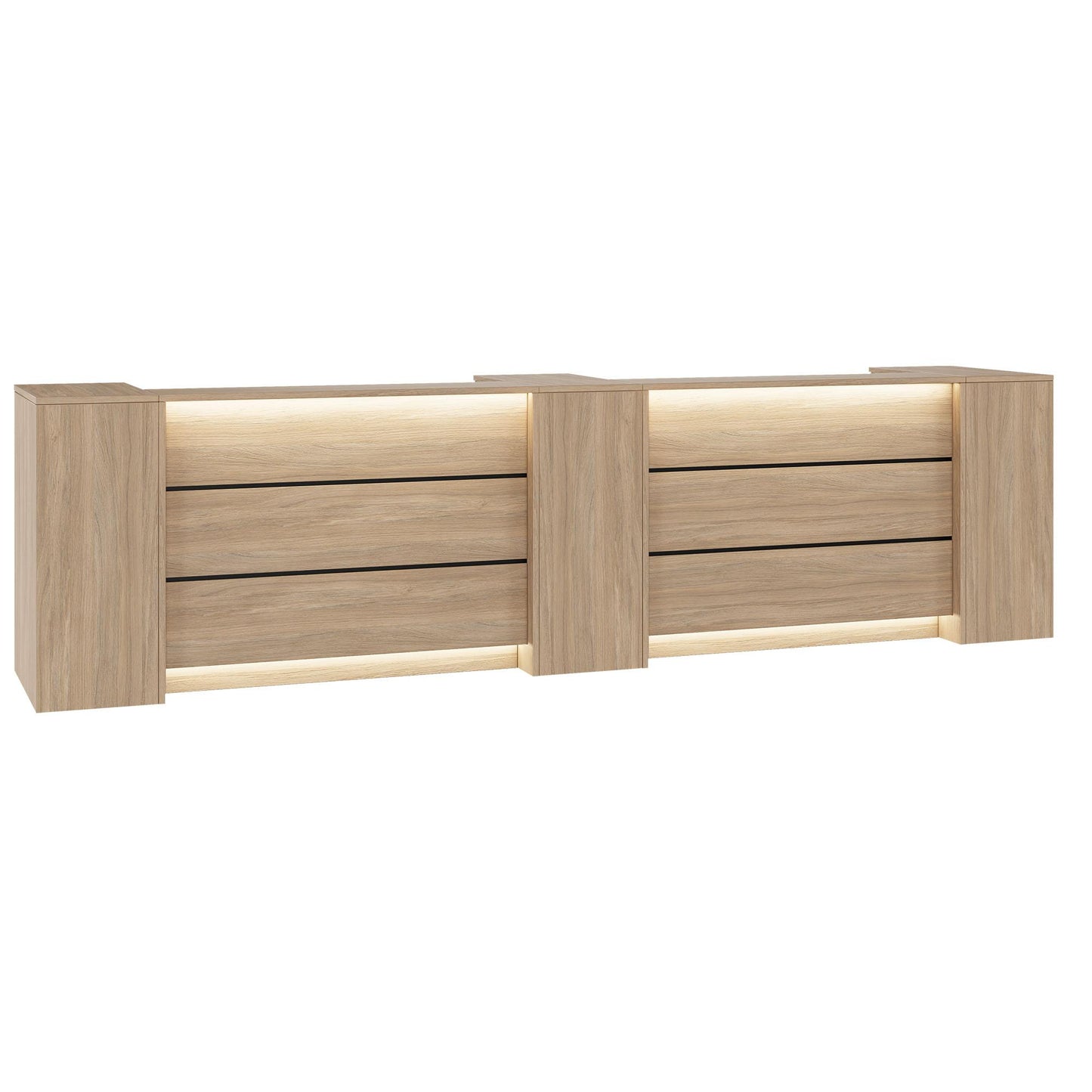 Novum reception counter | 3600-4400 mm, multicolor LED lighting, amber oak