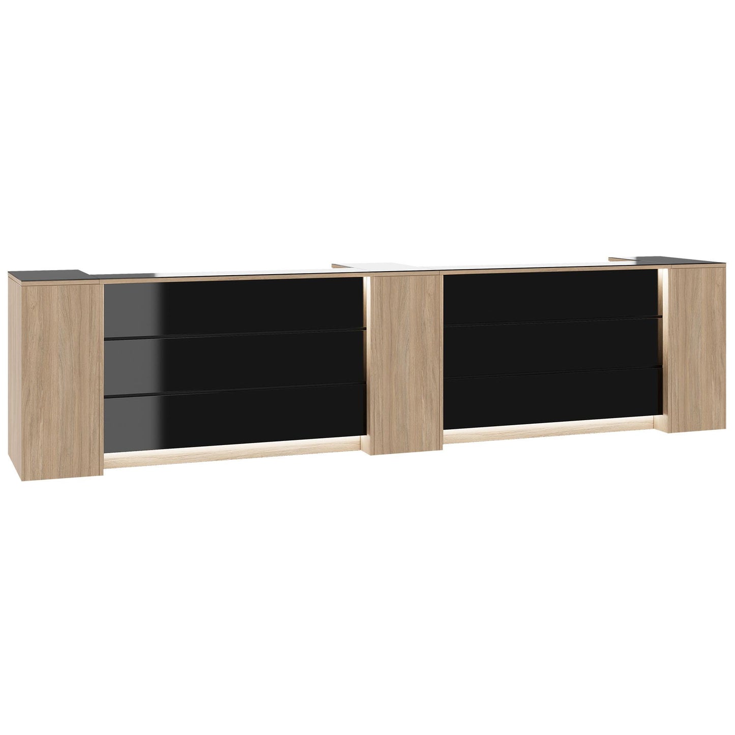 Novum reception counter | 3600-4400 mm, multicolor LED lighting, amber oak