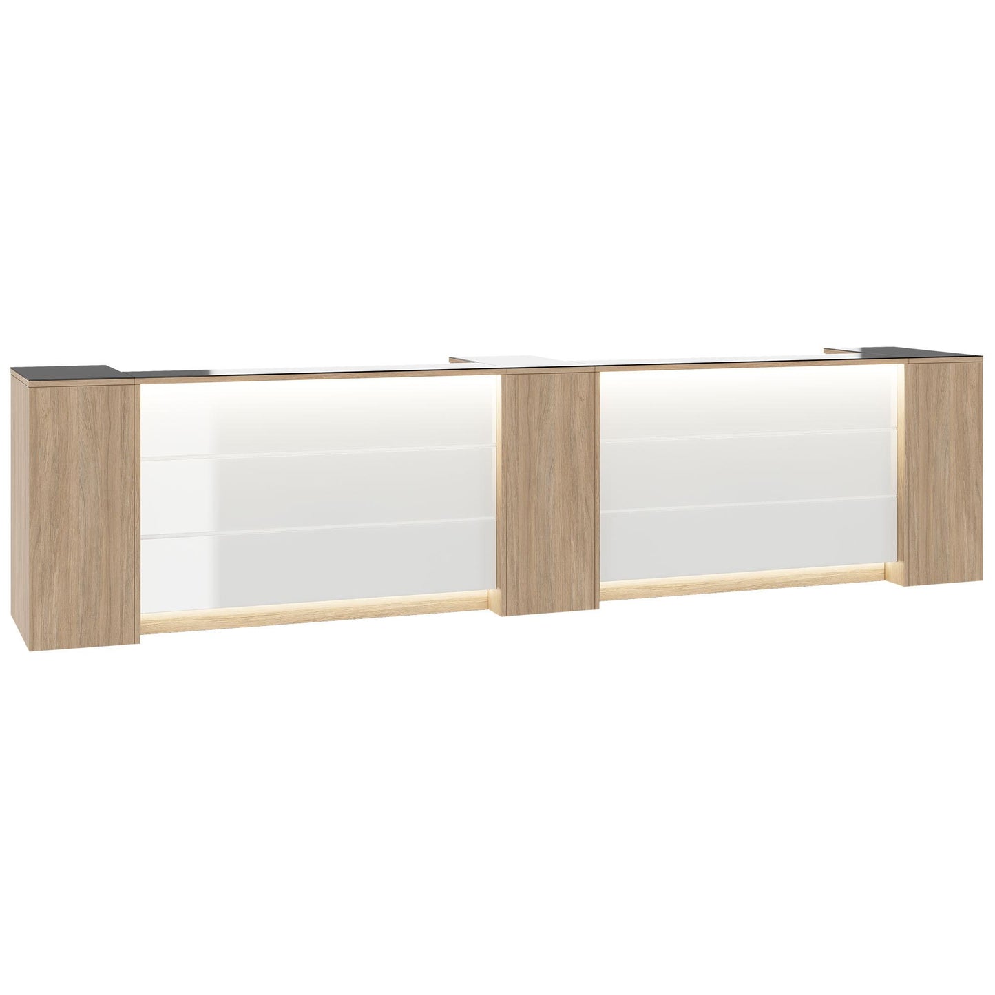 Novum reception counter | 3600-4400 mm, multicolor LED lighting, amber oak