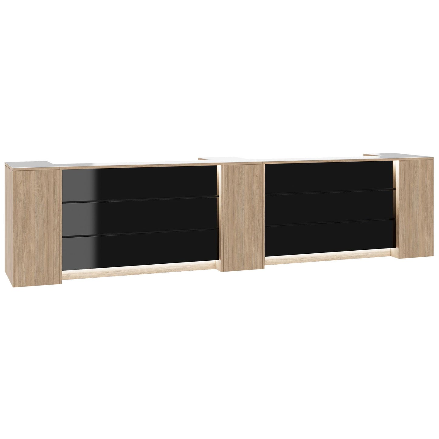 Novum reception counter | 3600-4400 mm, multicolor LED lighting, amber oak