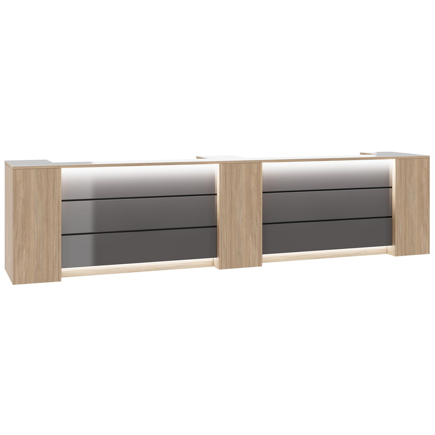 Novum reception counter | 3600-4400 mm, multicolor LED lighting, amber oak