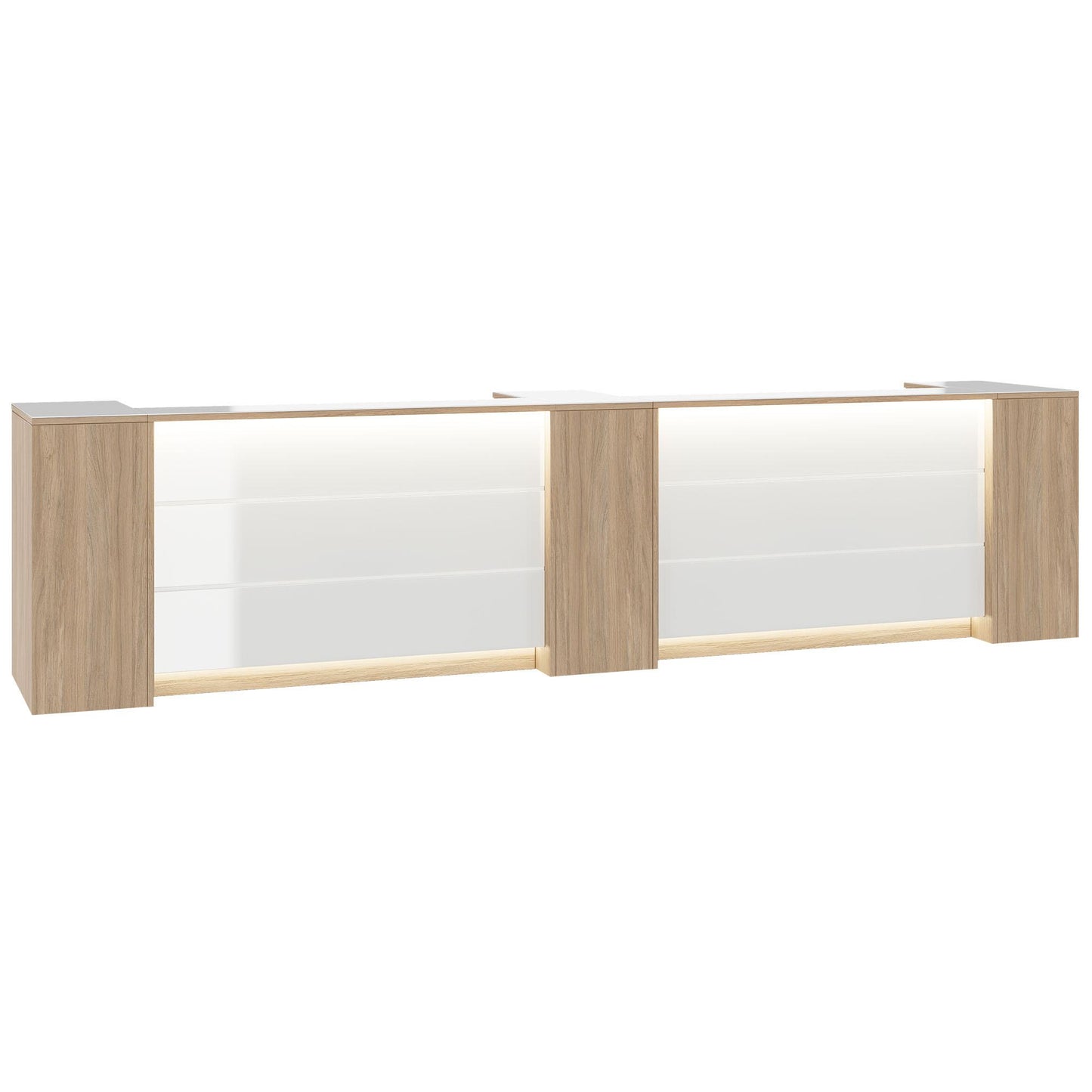 Novum reception counter | 3600-4400 mm, multicolor LED lighting, amber oak